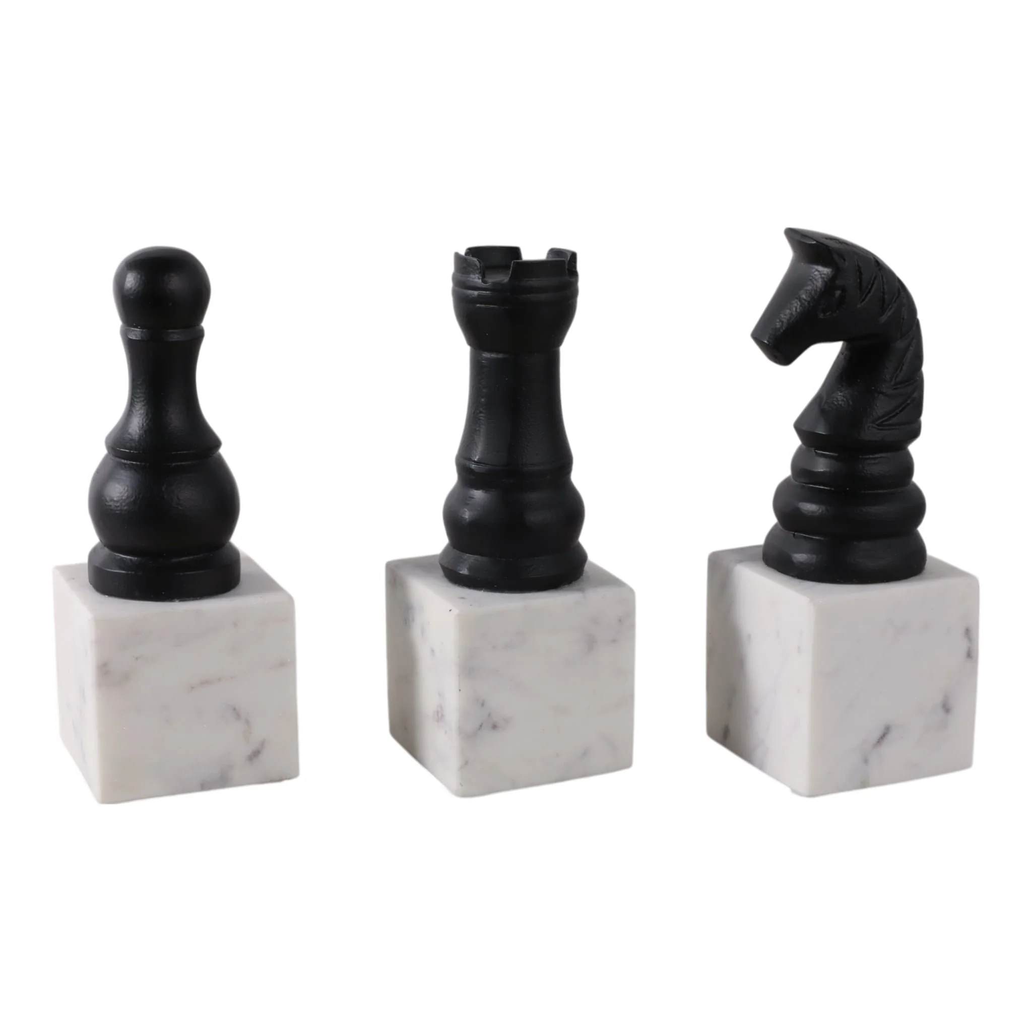 S/3 9" Chess Pieces On Marble Base, Black/ White - Image 2