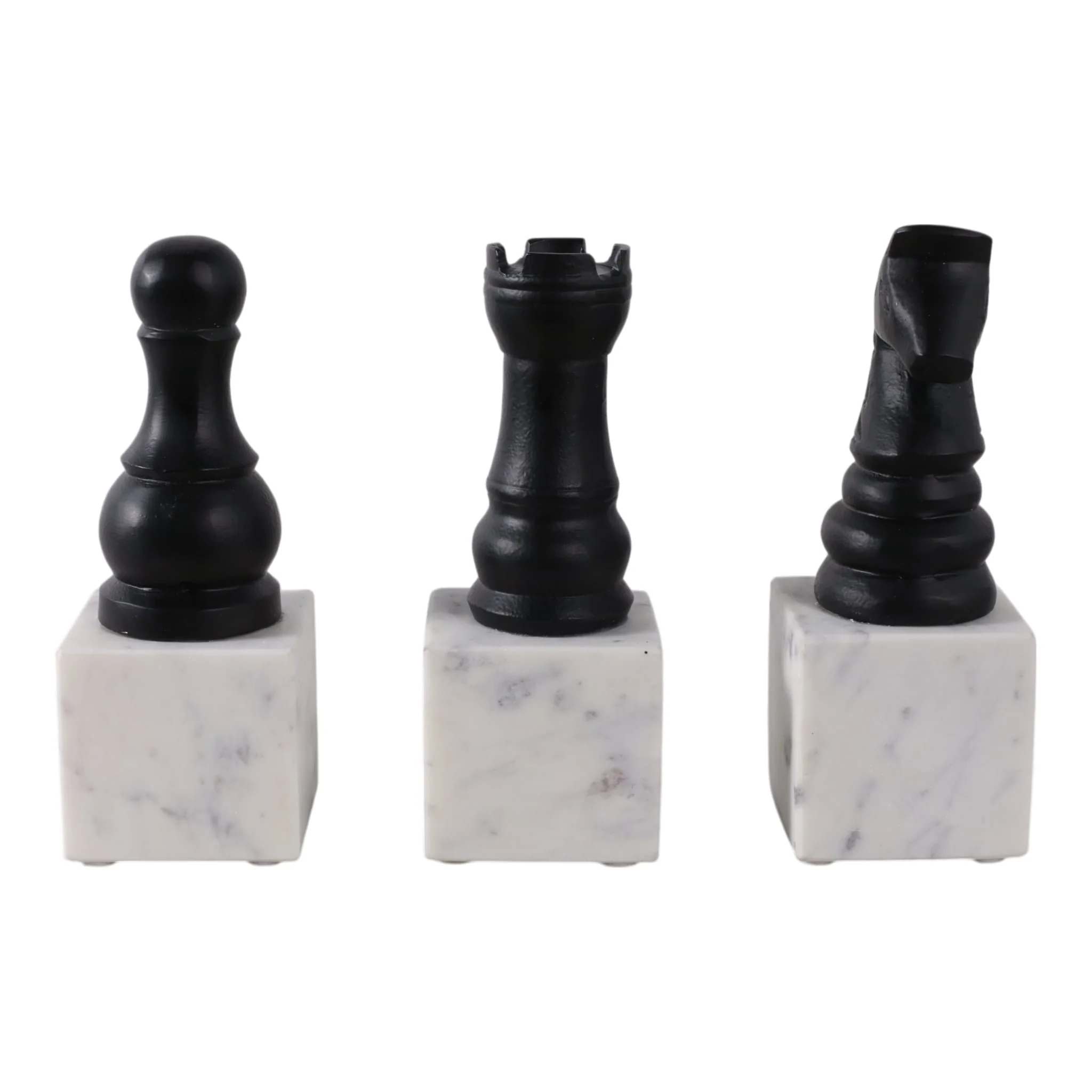 S/3 9" Chess Pieces On Marble Base, Black/ White - Image 3