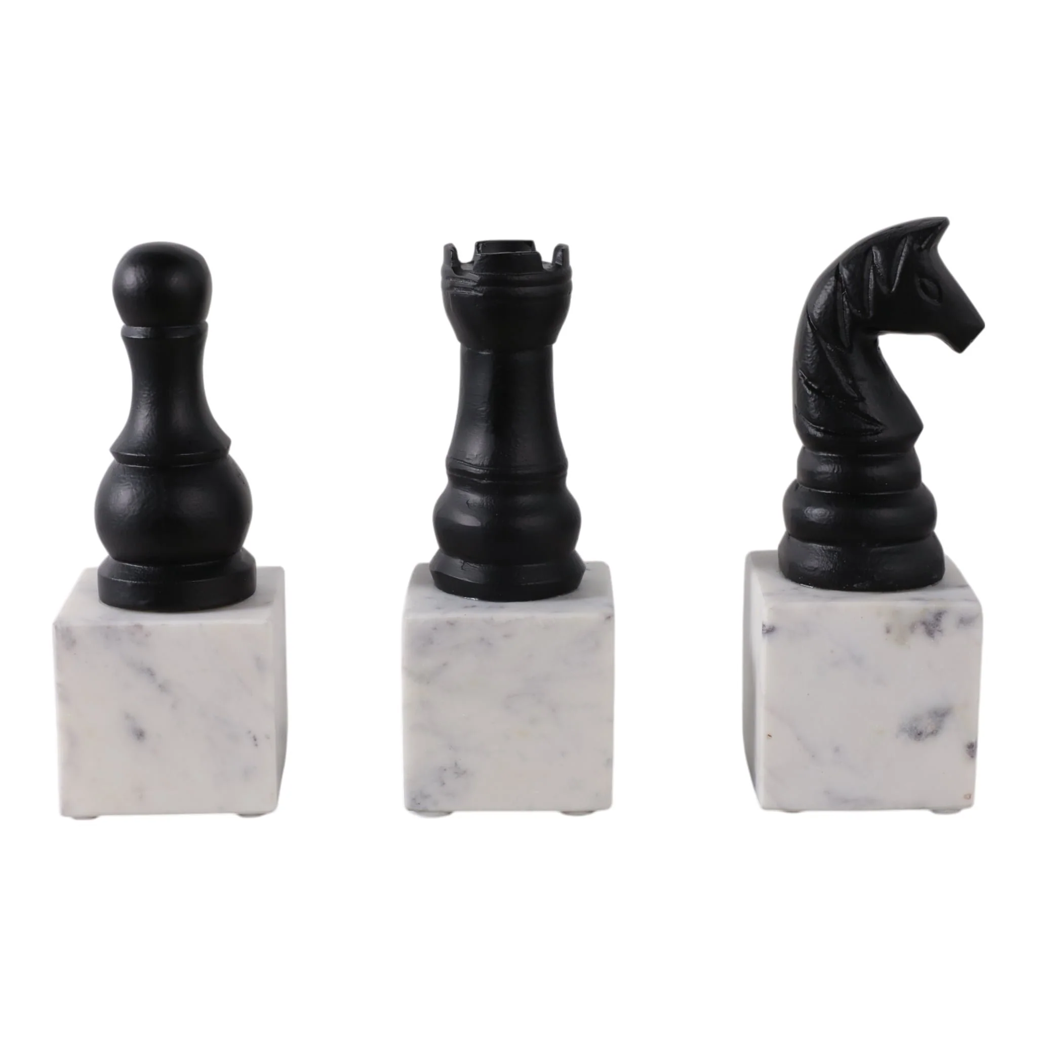 S/3 9" Chess Pieces On Marble Base, Black/ White - Image 4