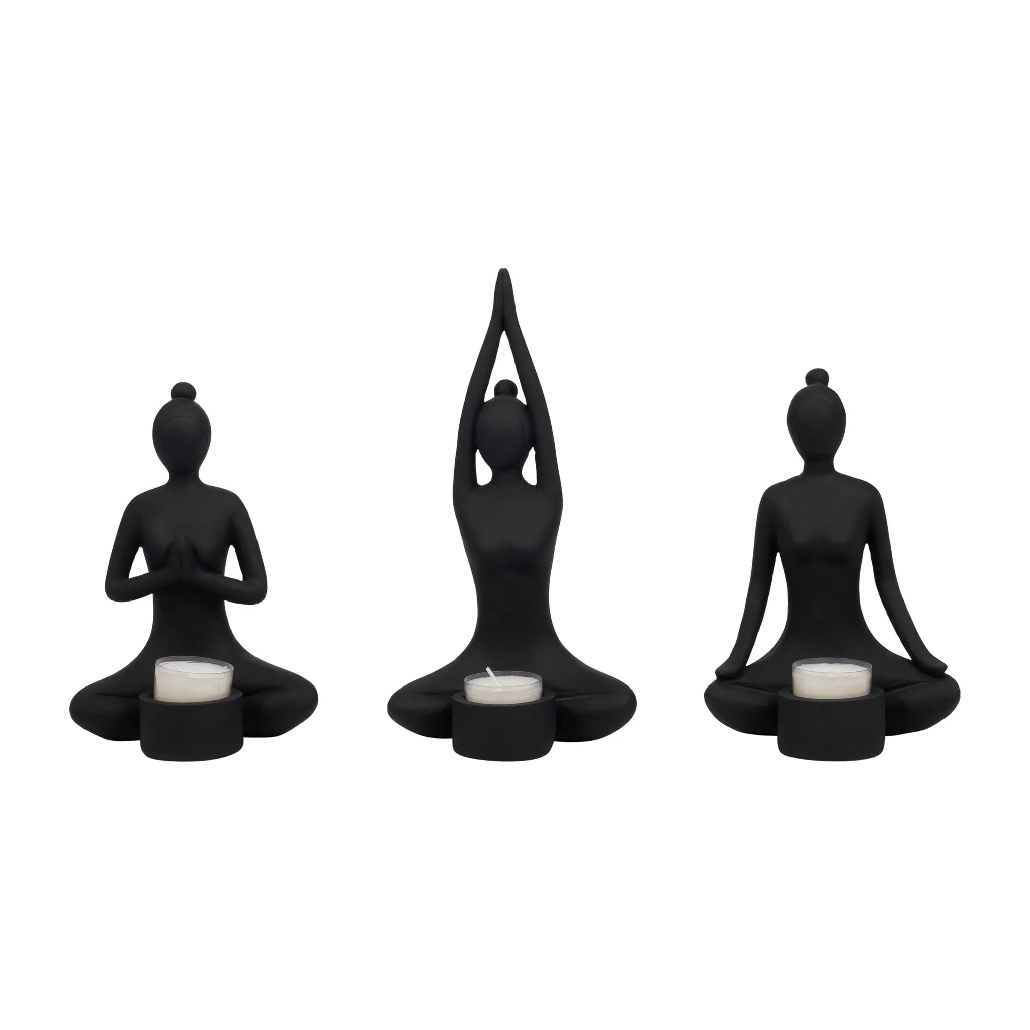 S/3 9" Resin Candle Holder,black - Image 2