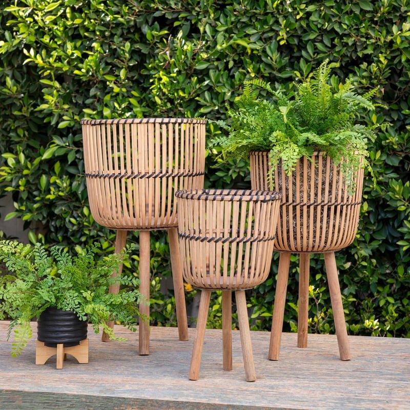 S/3 Bamboo Footed Planters 11/13/15", Natural - Image 11