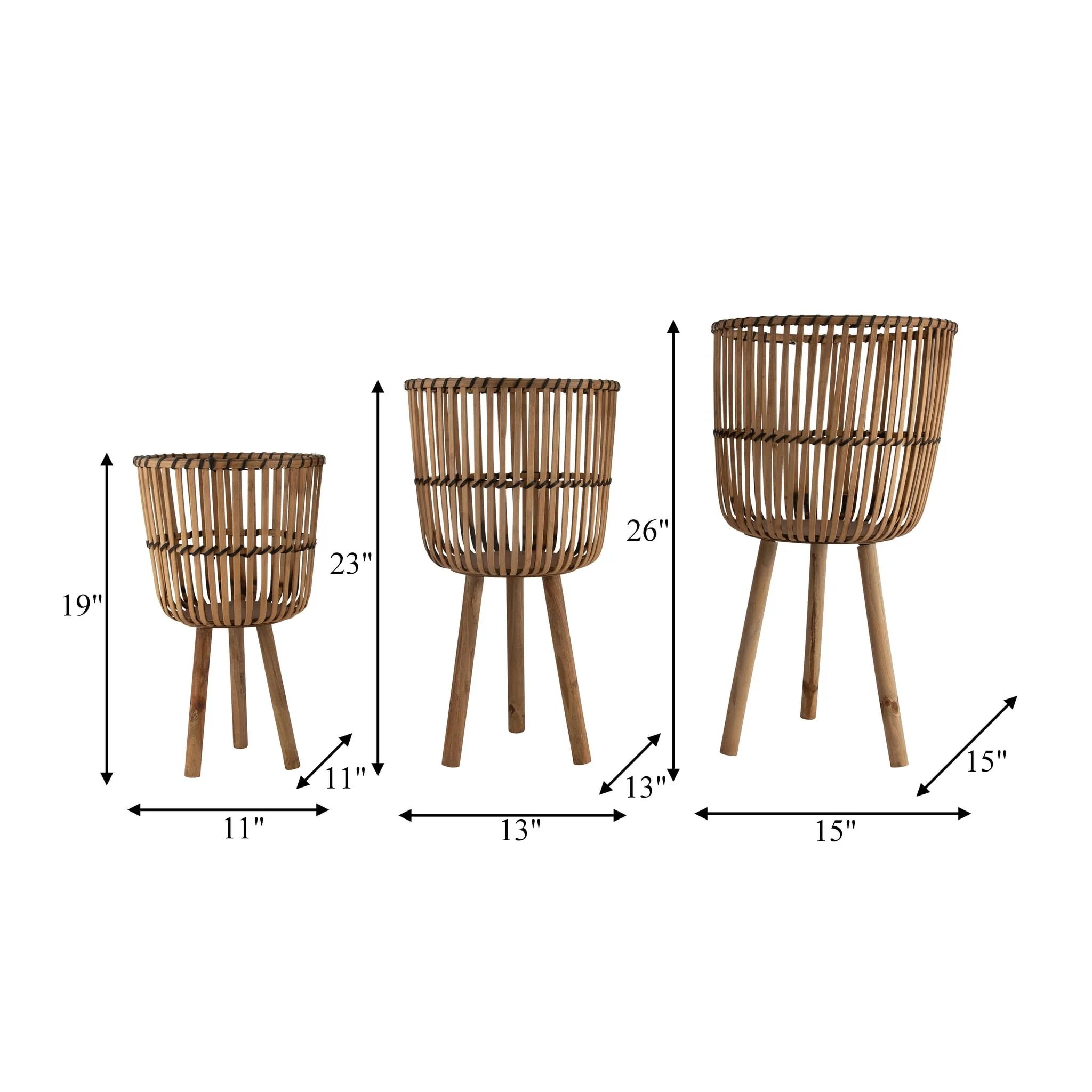S/3 Bamboo Footed Planters 11/13/15", Natural - Image 9