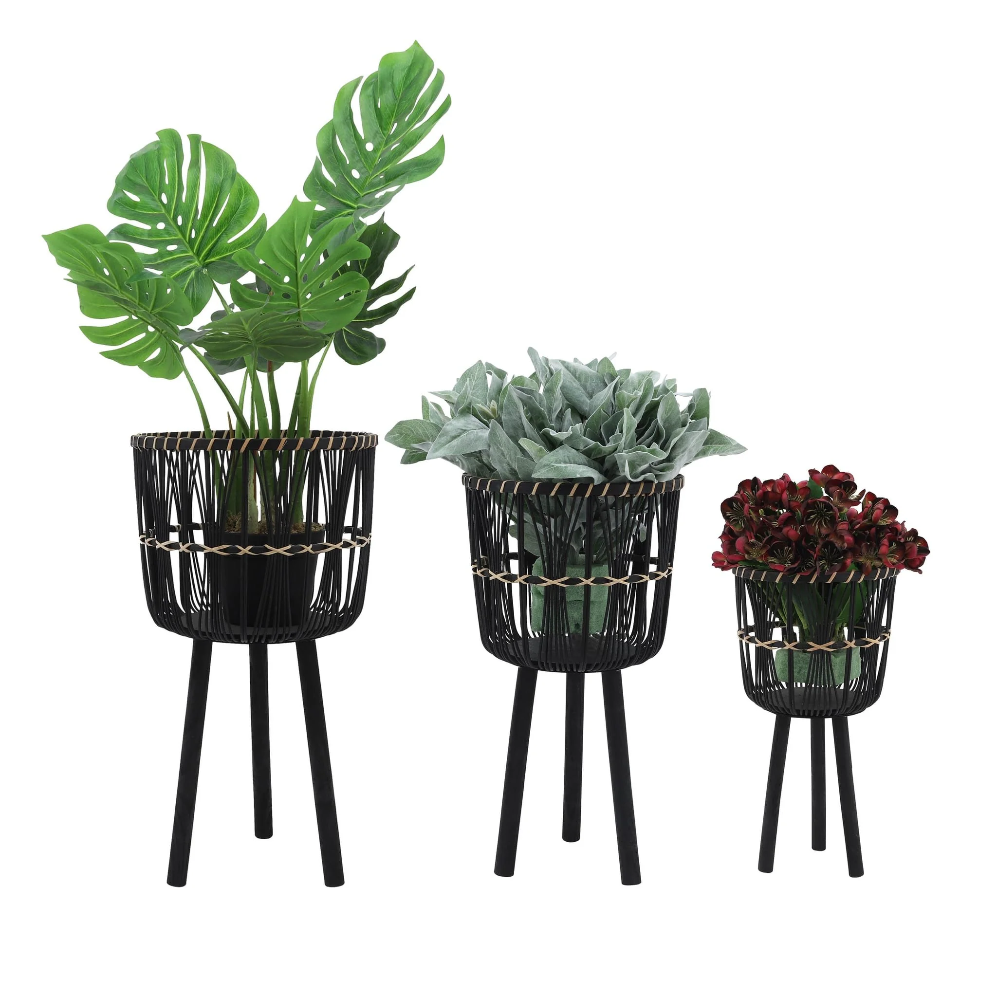 S/3 Bamboo Planters 11/13/15", Black - Image 2