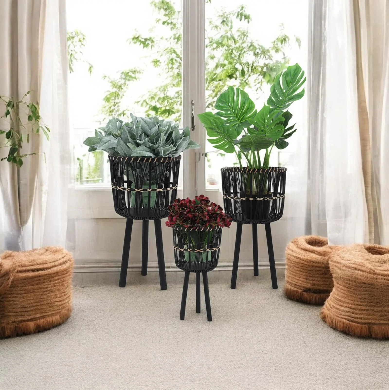 S/3 Bamboo Planters 11/13/15", Black - Image 9