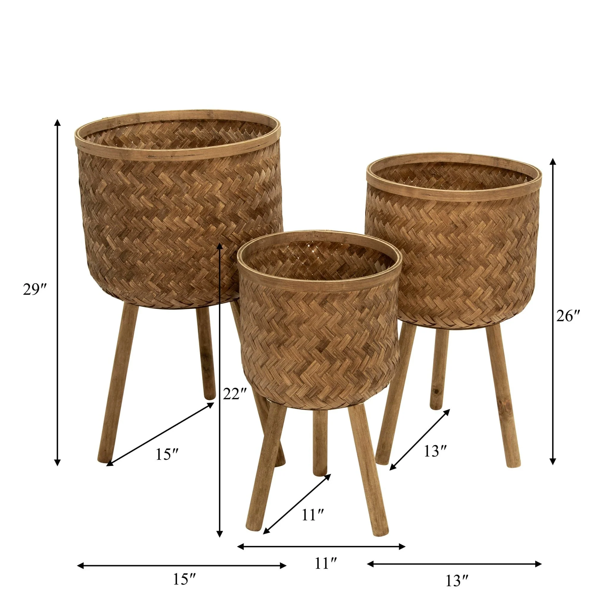 S/3 Bamboo Planters 11/13/15" Brown - Image 6