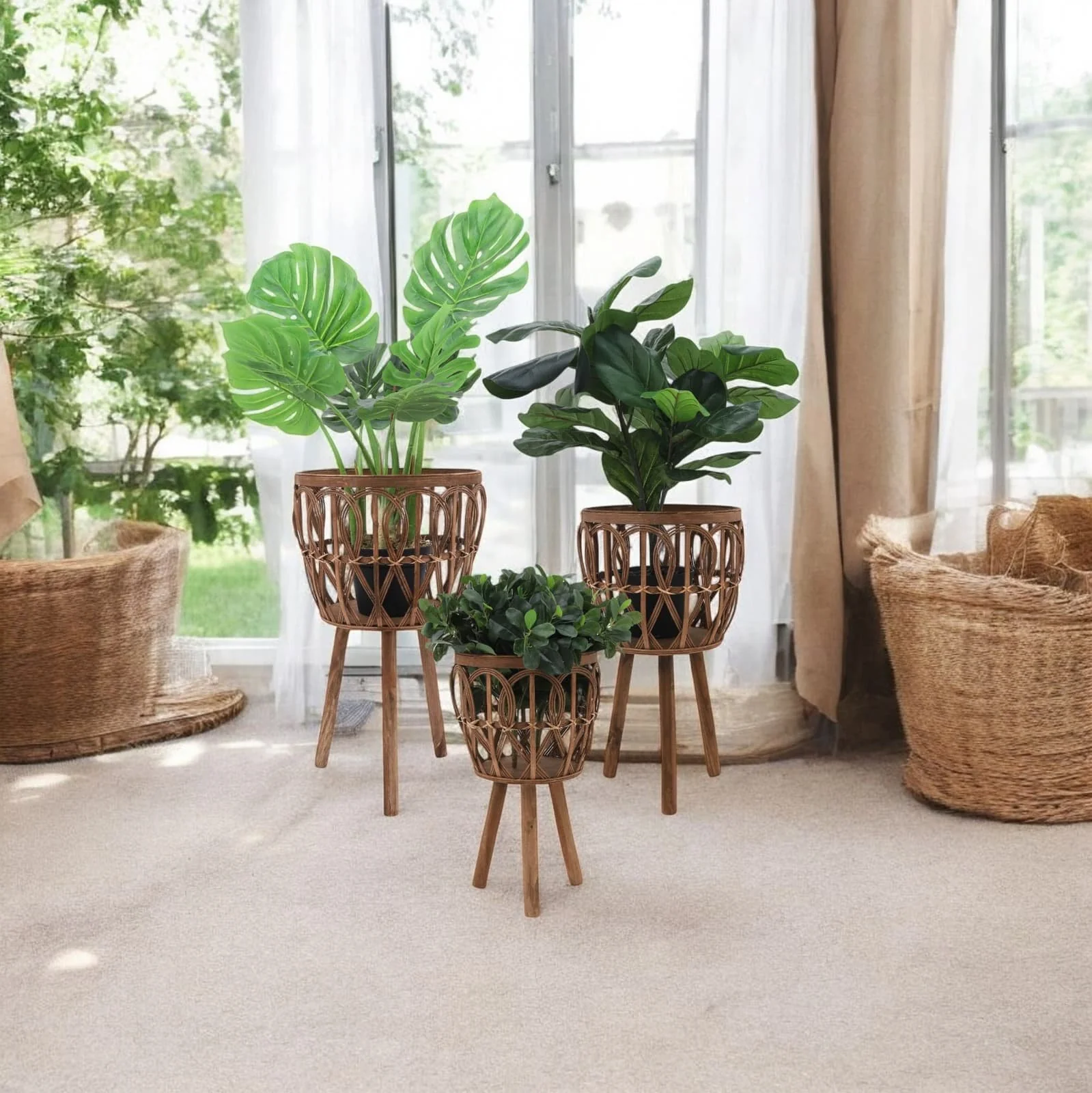 S/3 Bamboo Planters 11/13/15" Brown - Image 10