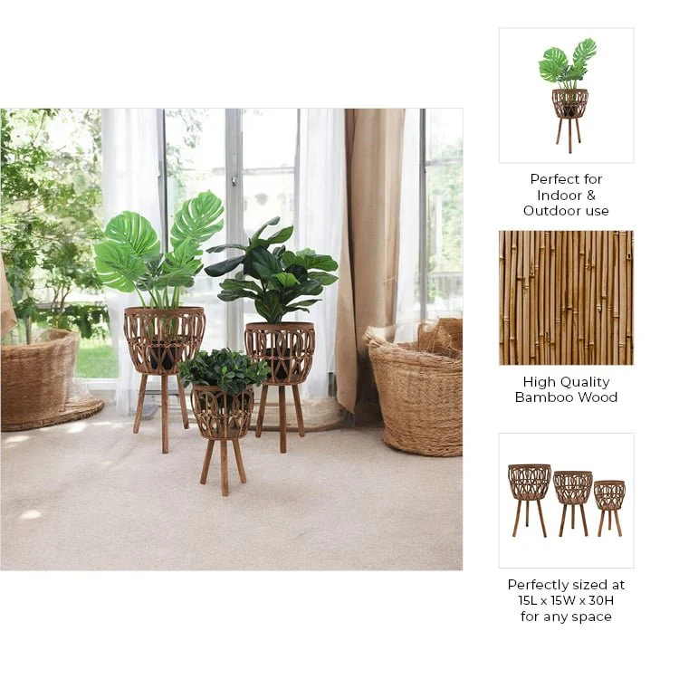 S/3 Bamboo Planters 11/13/15" Brown - Image 9