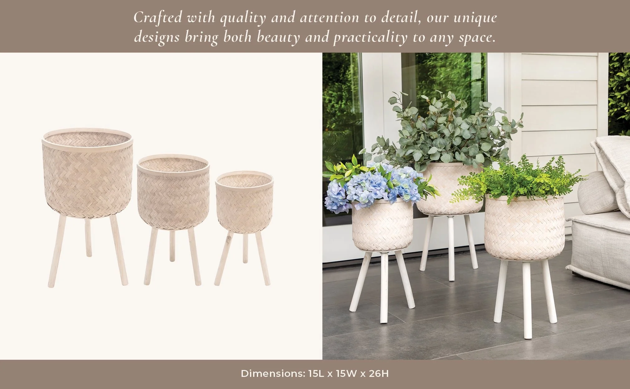 S/3 Bamboo Planters White Wash - Image 10