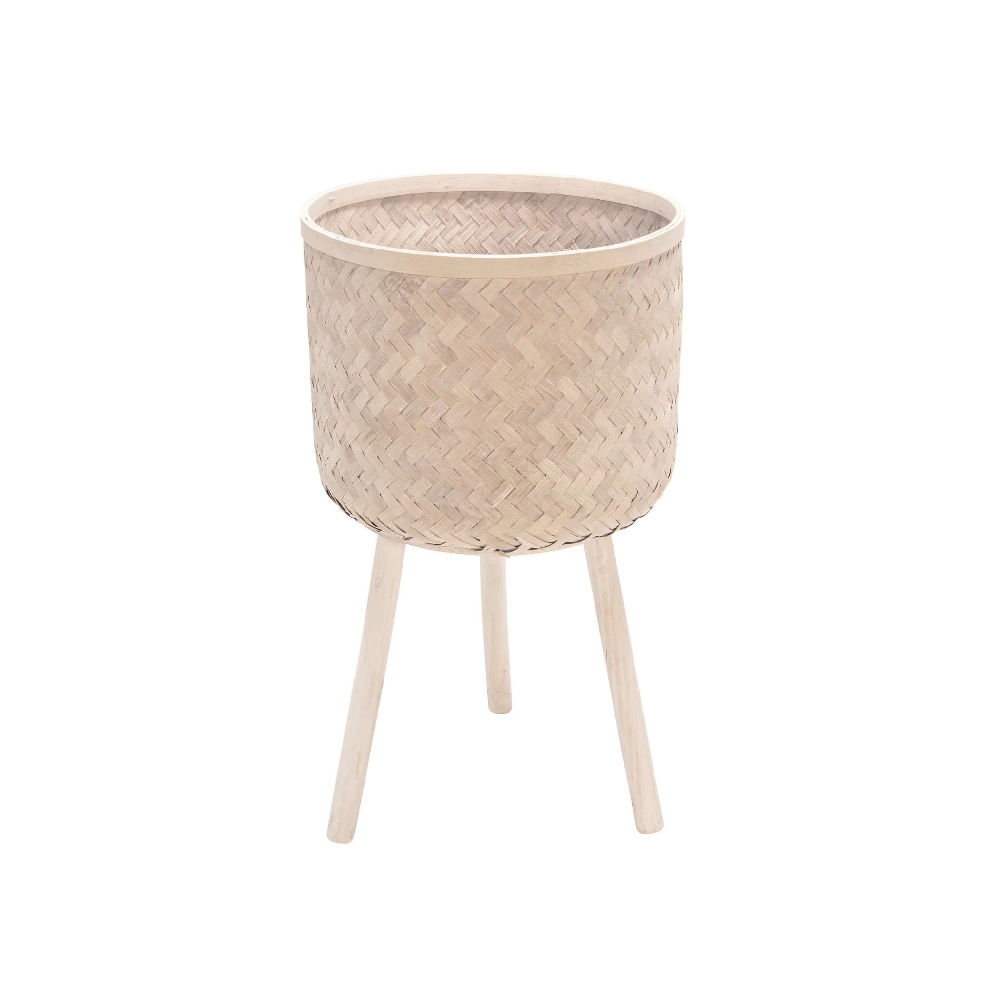S/3 Bamboo Planters White Wash - Image 3