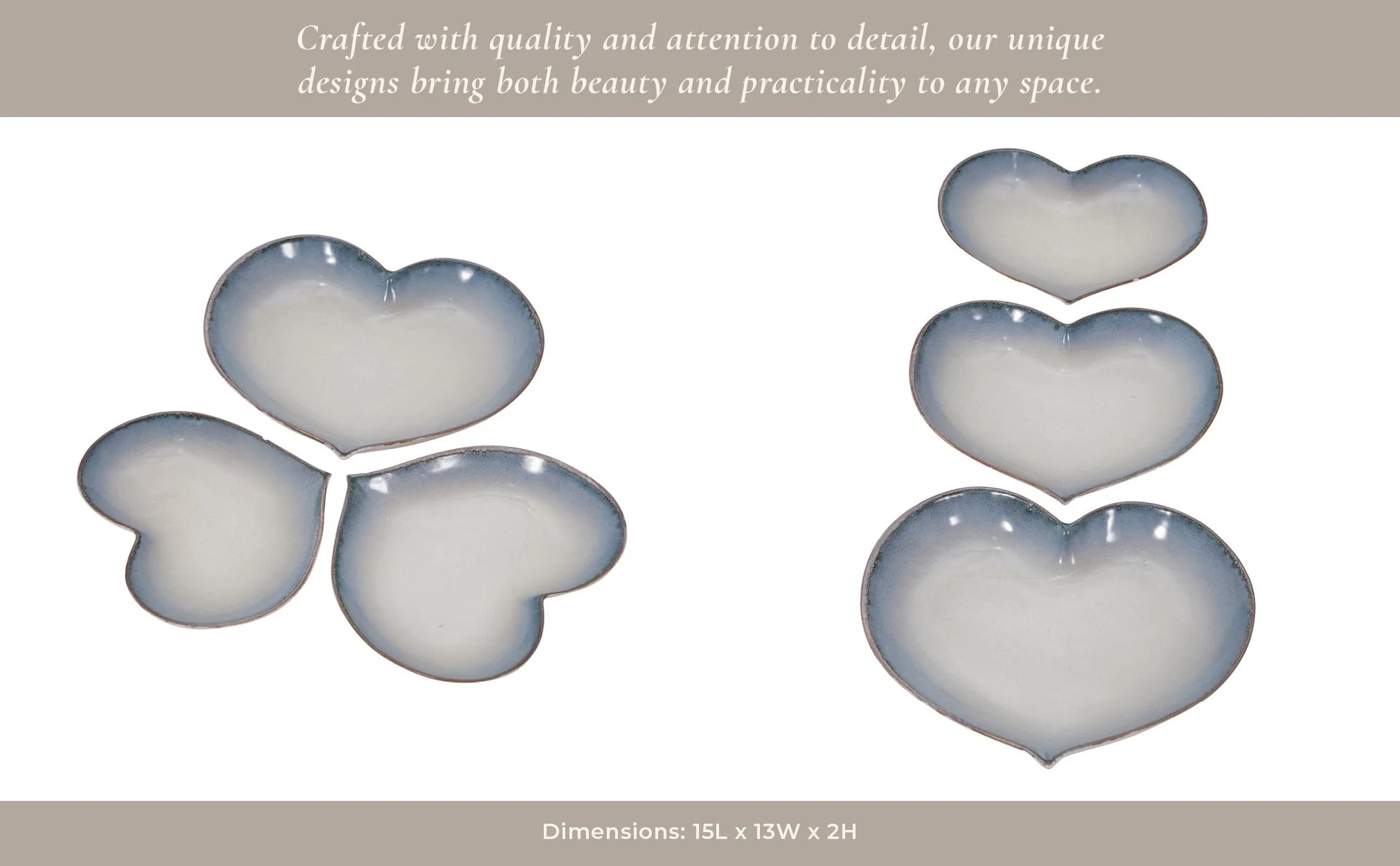S/3 Ceramic 15 / 13 /12" Heartplates, Blue Fade - Image 10