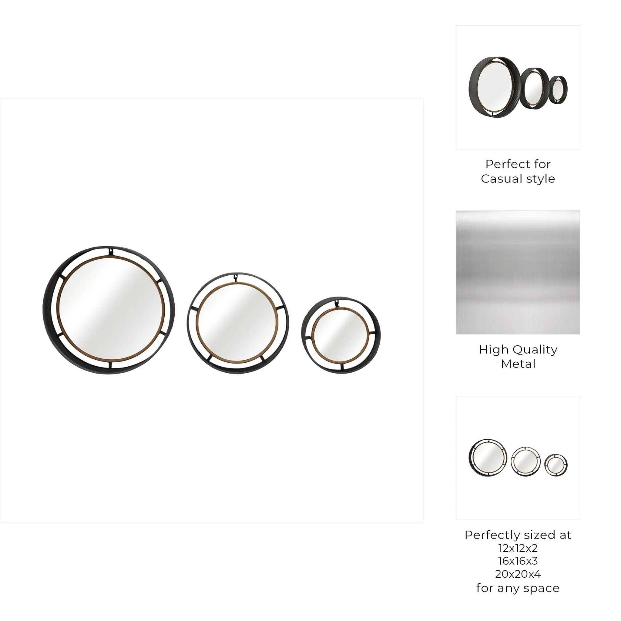 S/3 Decorative Metal Frame Wall Mirrors, Gold - Image 8