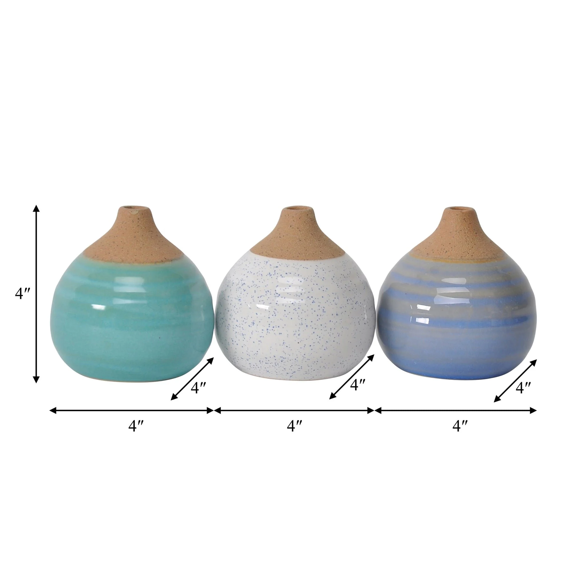 S/3 Glazed Bud Vases, Blue/turq/white - Image 8