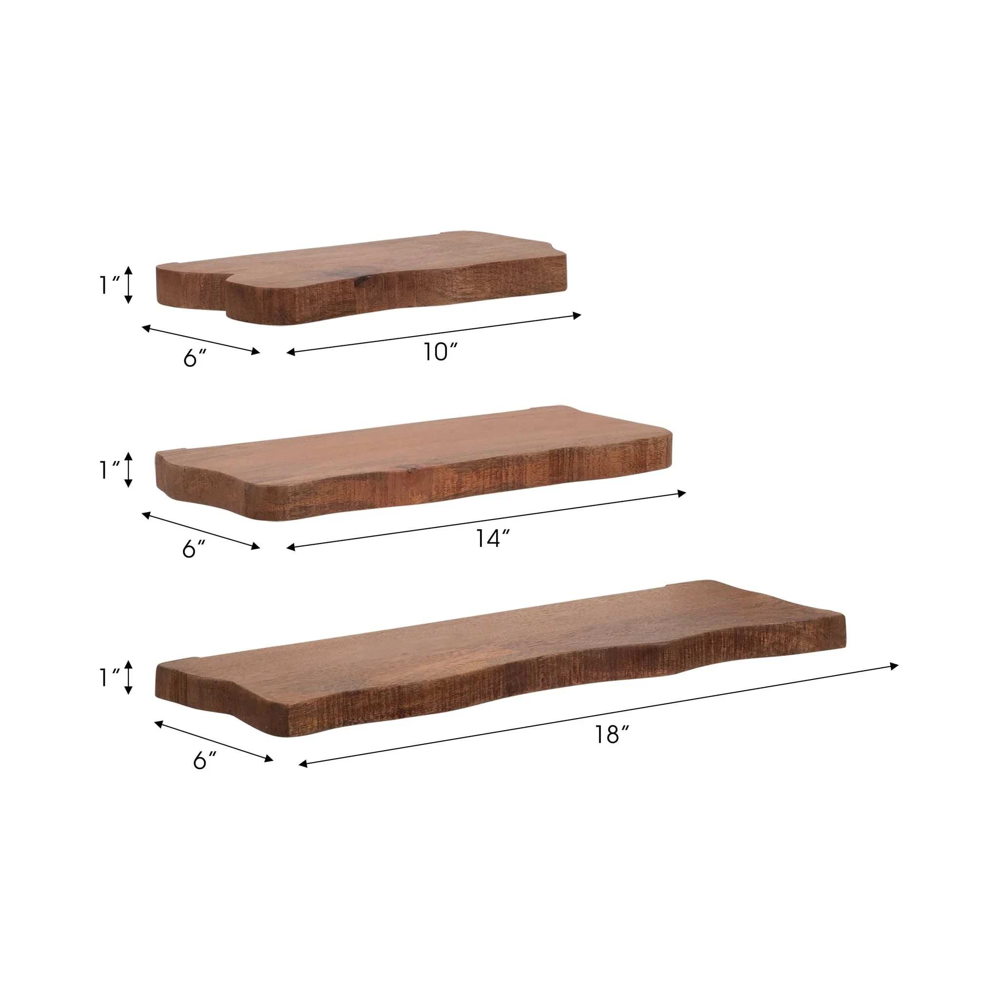 S/3 Mango Wood Floating Shelves, Brown - Image 7