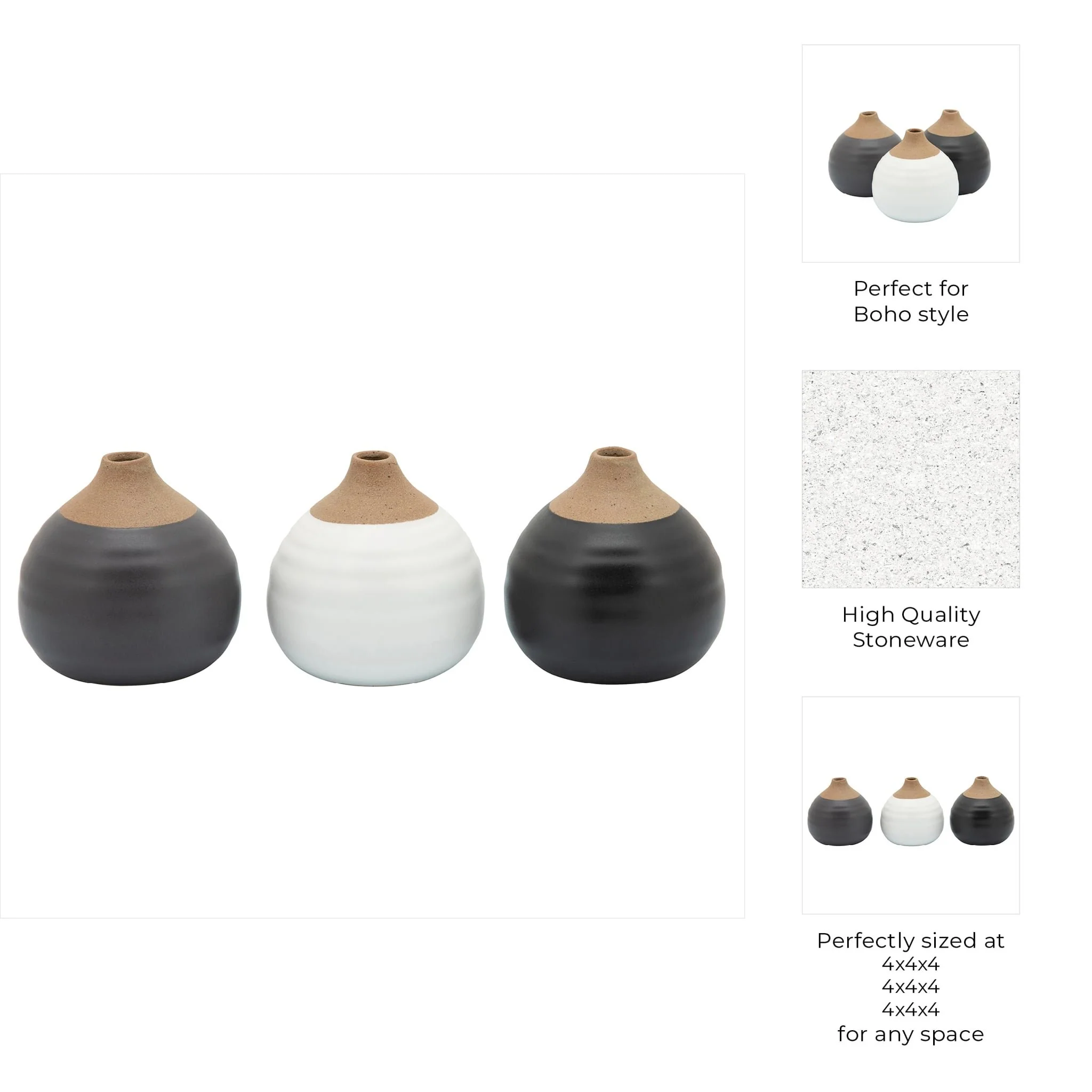 S/3 Matte Bud Vases, Black/gray/white - Image 7