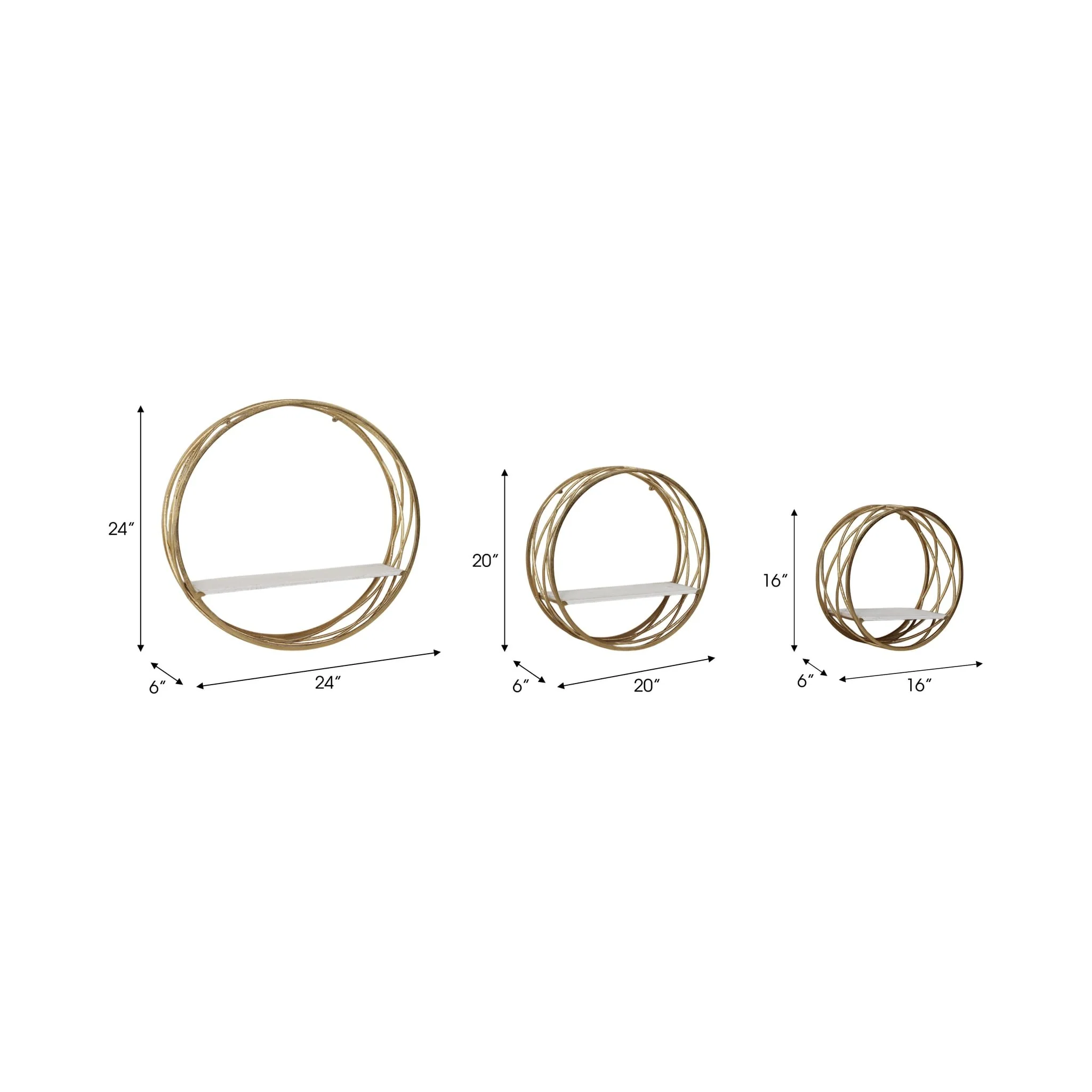 S/3 Metal Round Wall Shelves,white/gold - Image 6