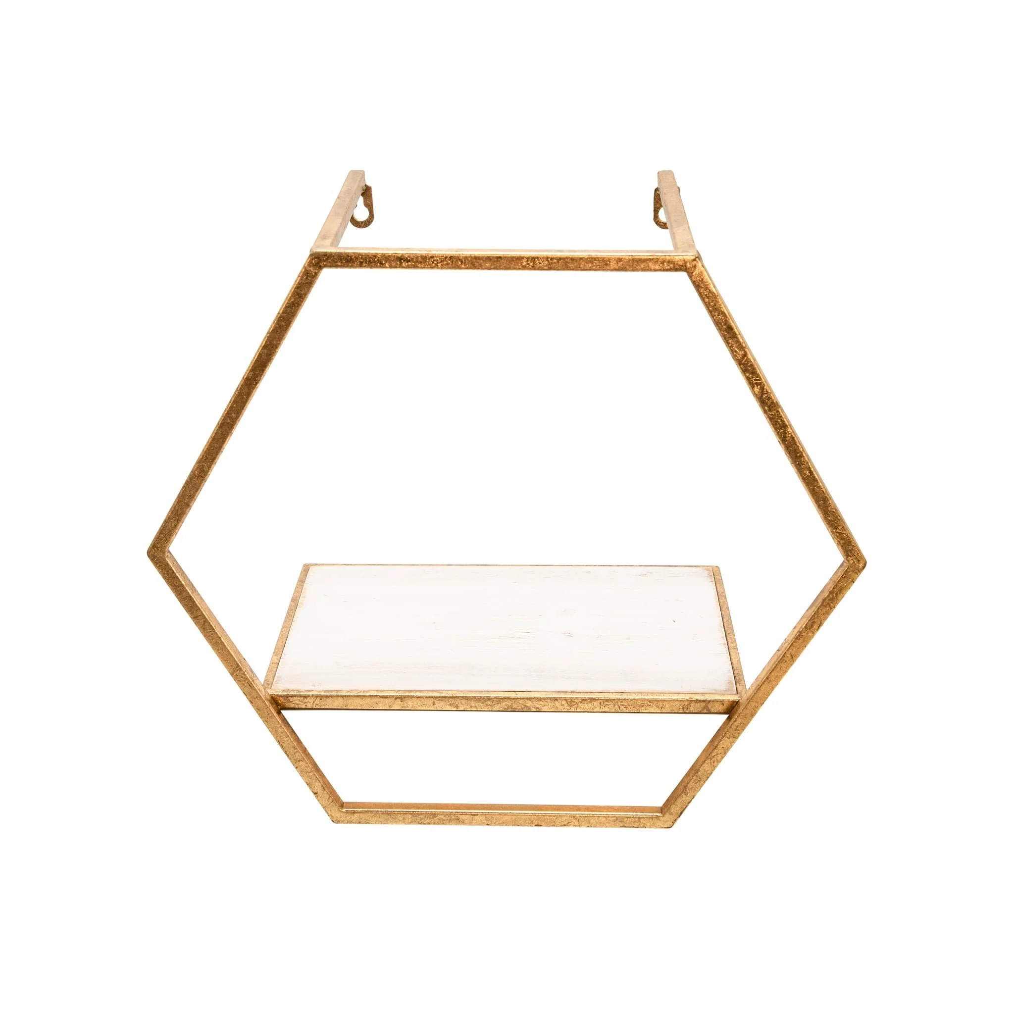 S/3 Metal/wood Hexagon Wall Shelves, Gold - Image 3