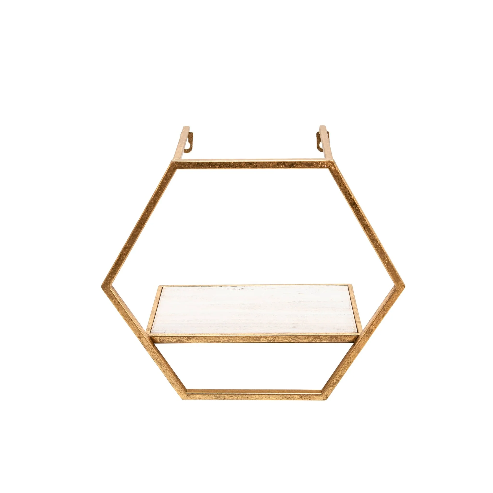 S/3 Metal/wood Hexagon Wall Shelves, Gold - Image 4