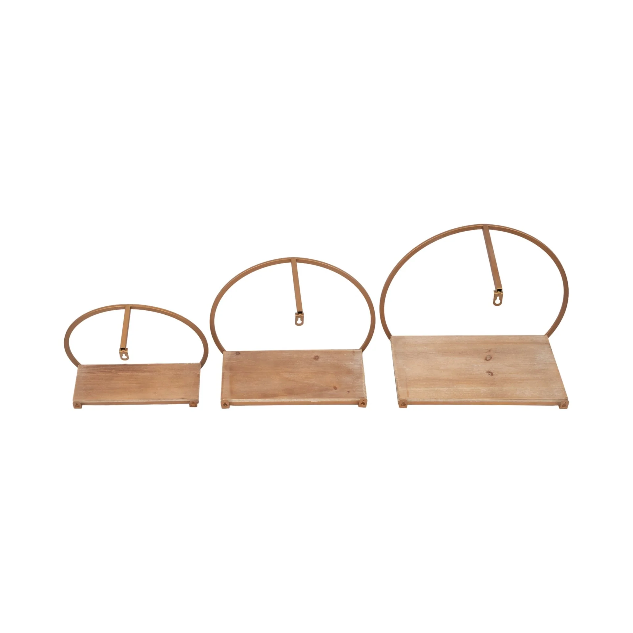 S/3 Metal & Wood Wall Shelves, Bronze - Image 6