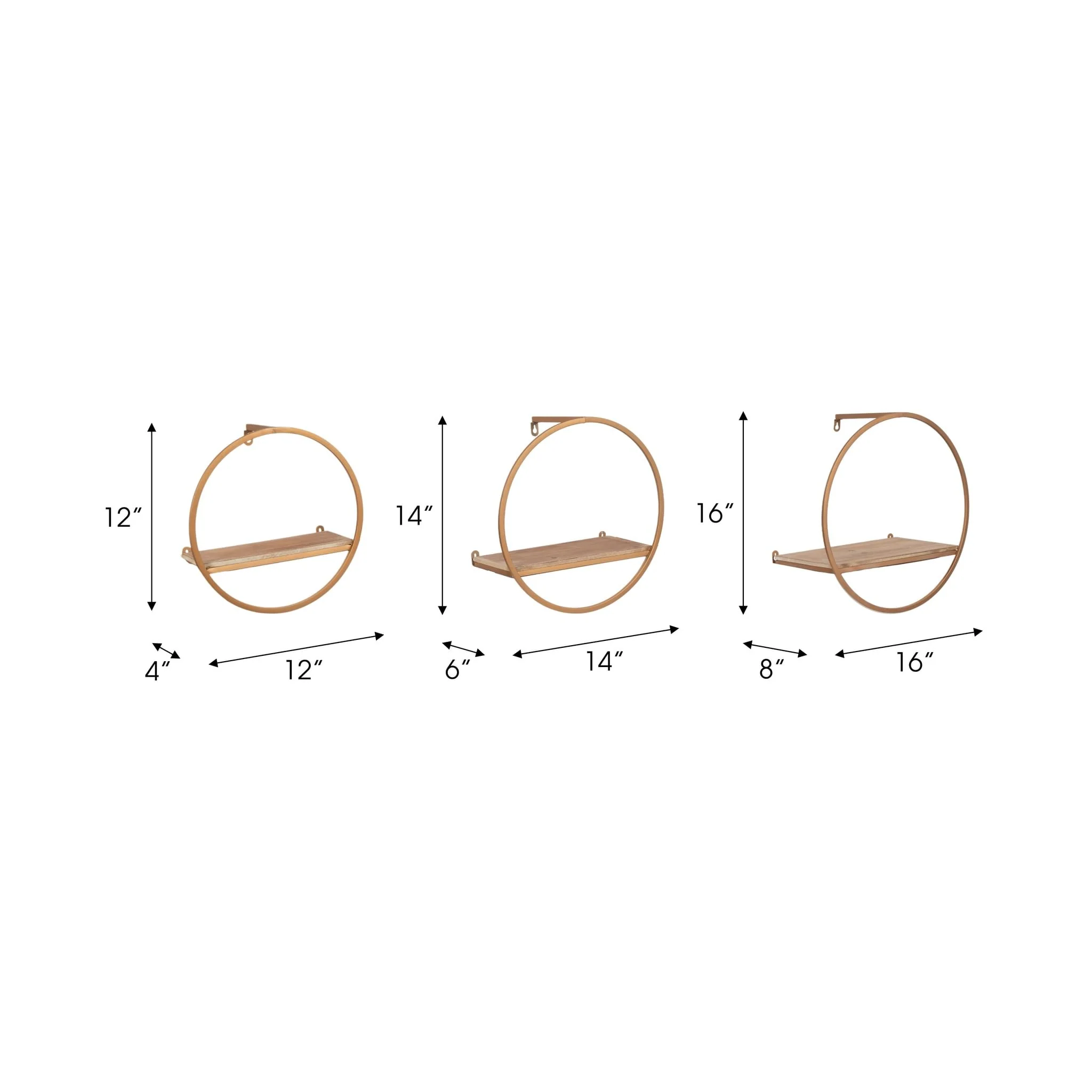 S/3 Metal & Wood Wall Shelves, Bronze - Image 7