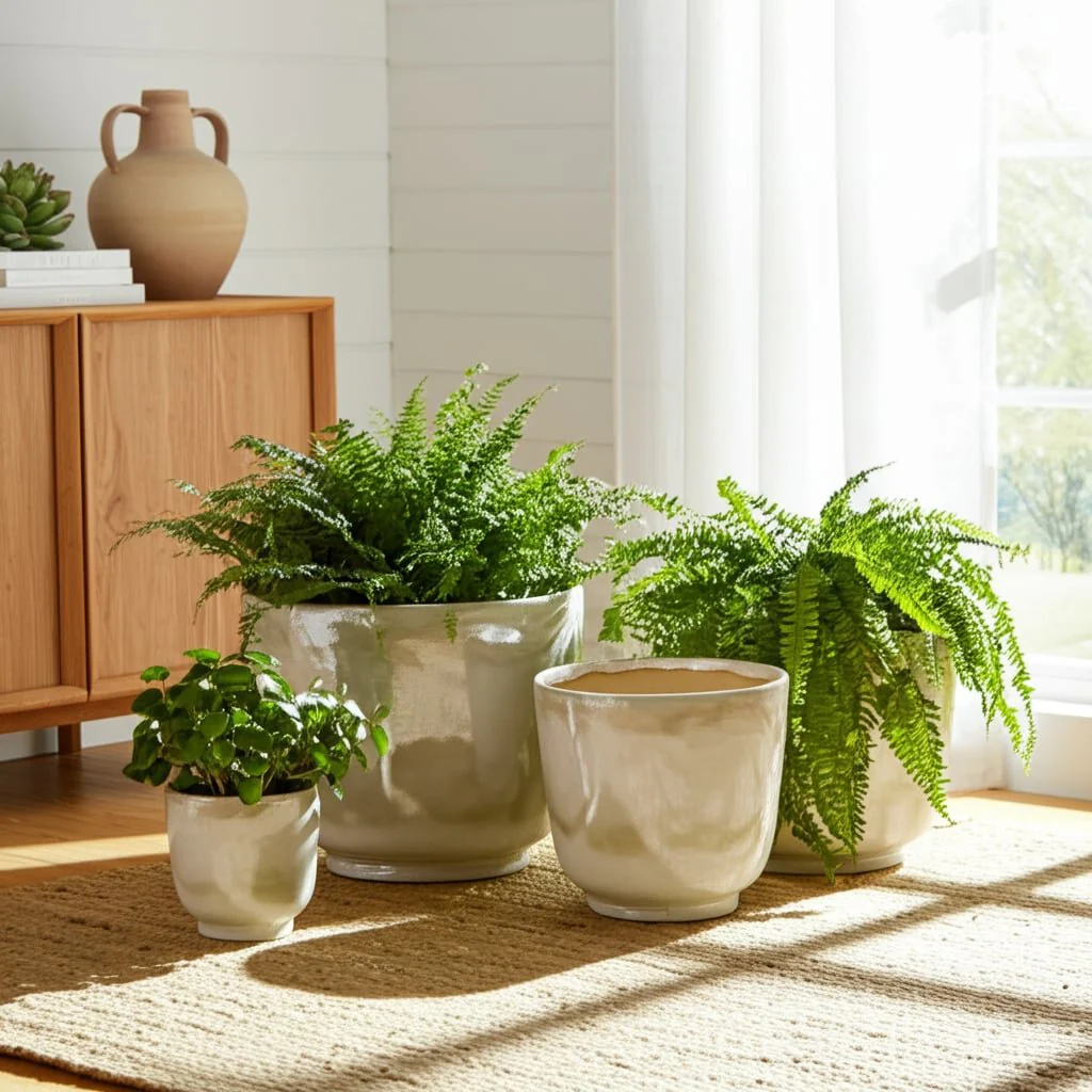 S/4 6/8/10/12" Reactive Luster Planters, Ivory - Image 10