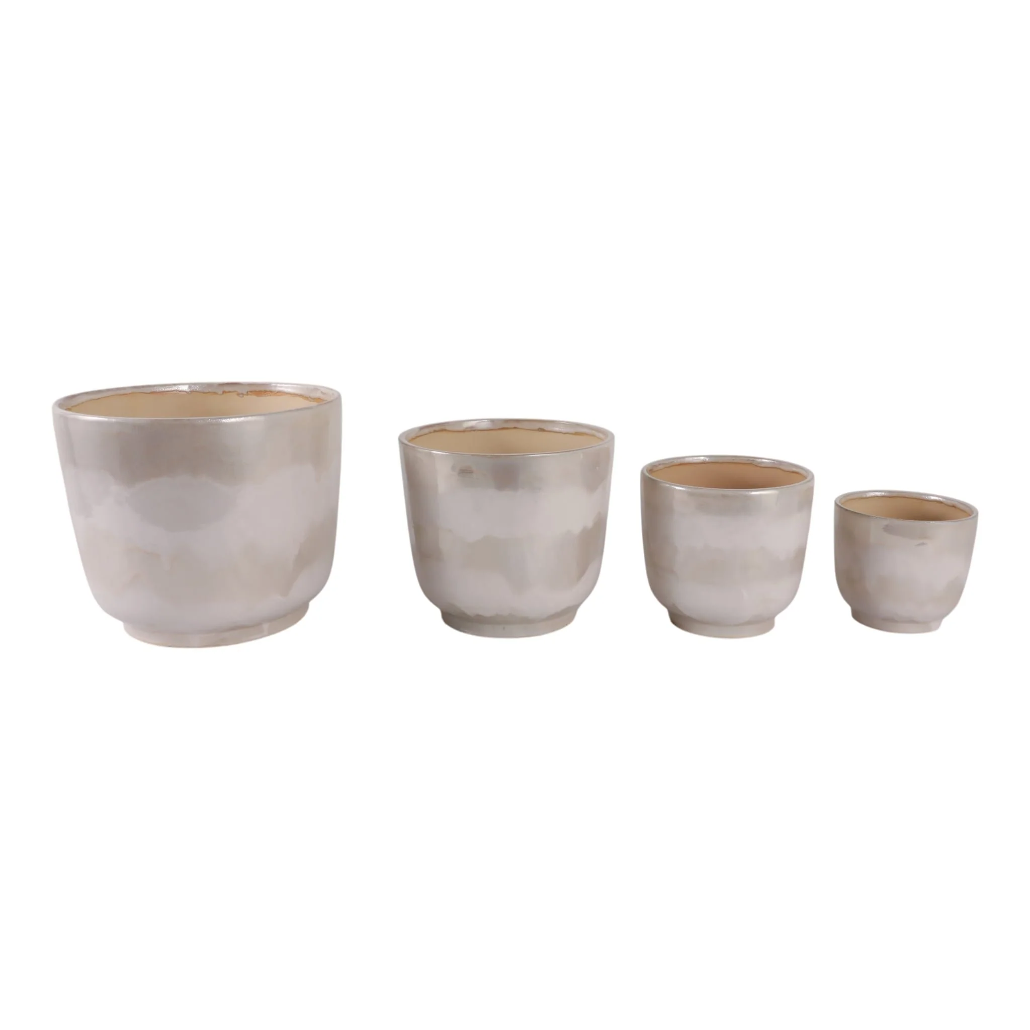 S/4 6/8/10/12" Reactive Luster Planters, Ivory - Image 3