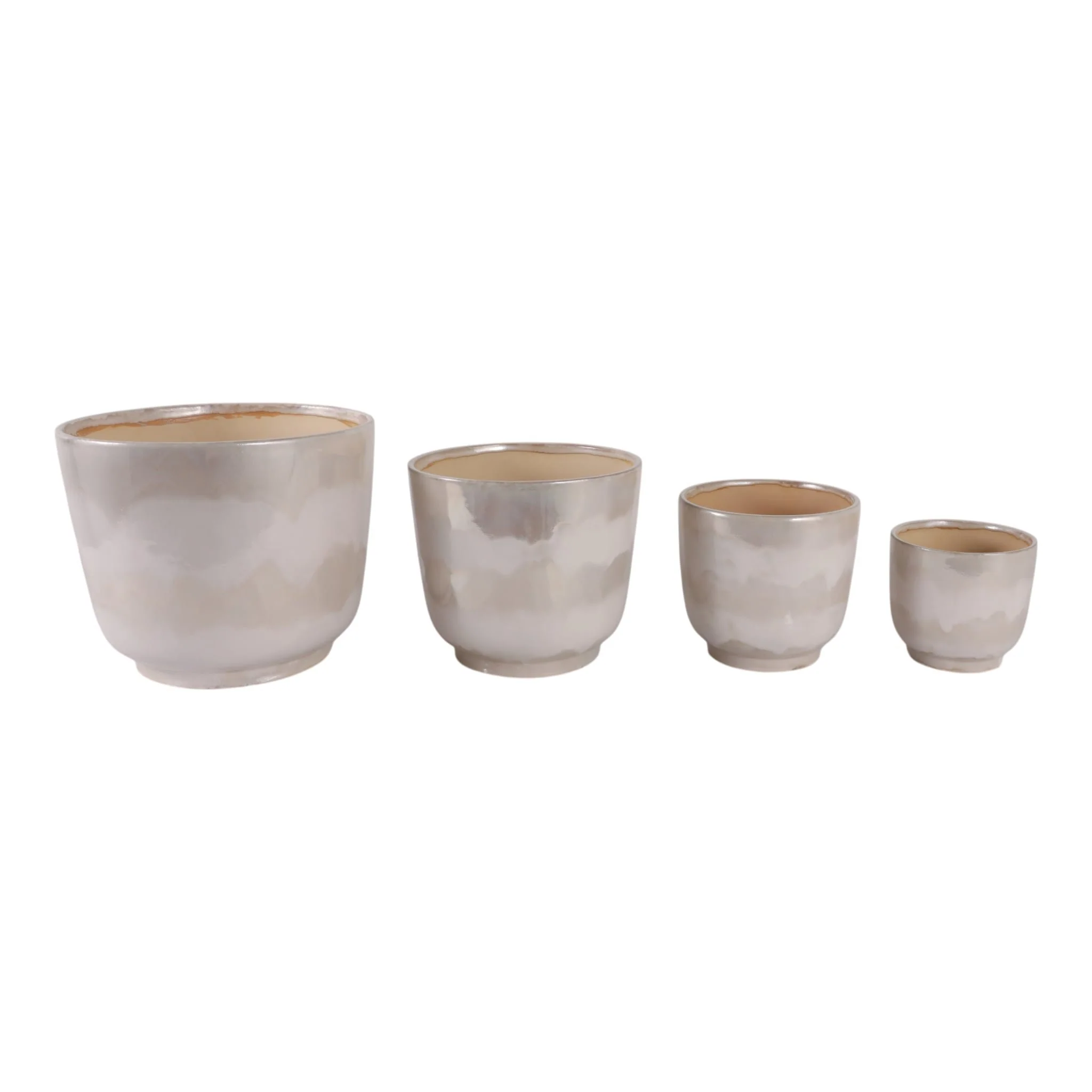 S/4 6/8/10/12" Reactive Luster Planters, Ivory - Image 4