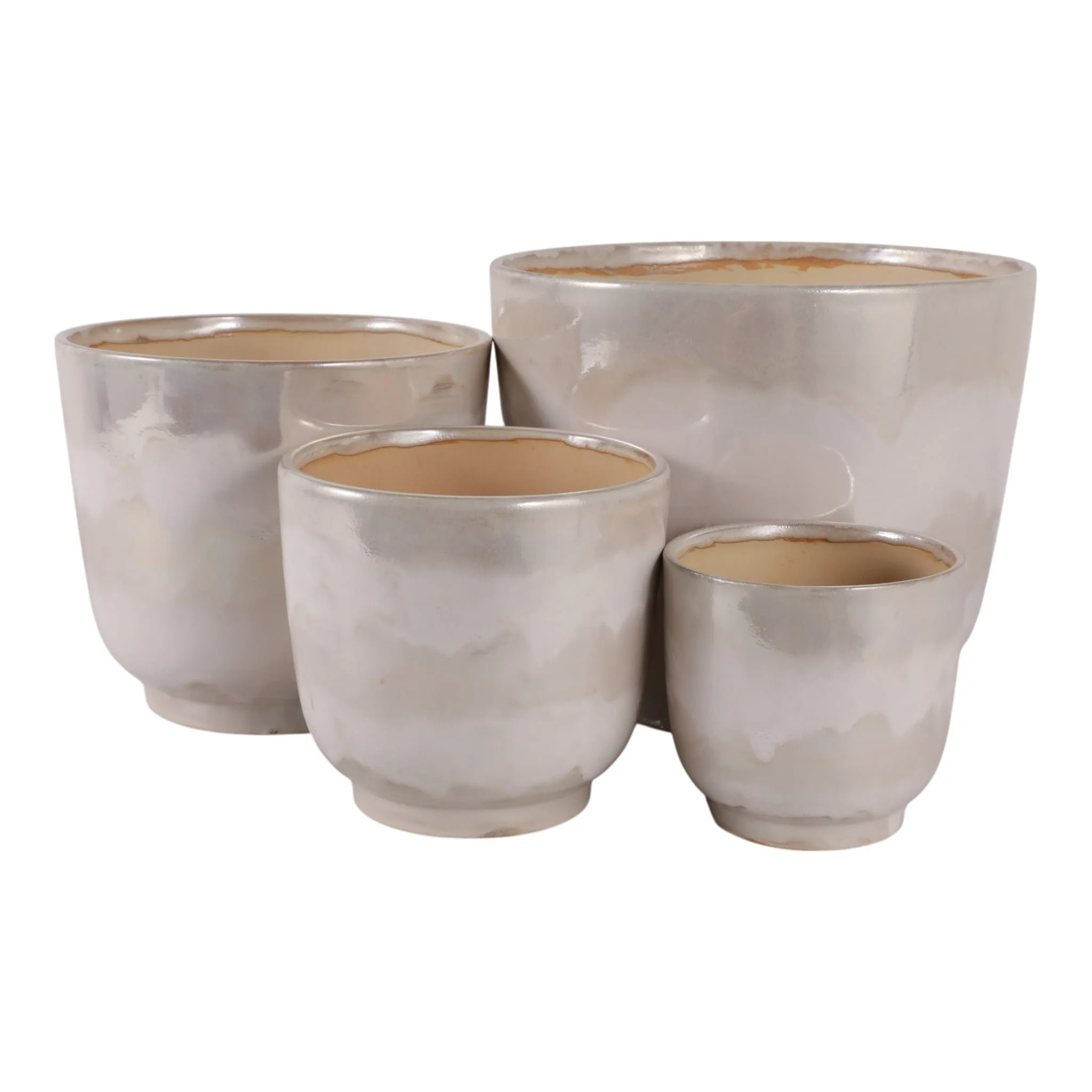 S/4 6/8/10/12" Reactive Luster Planters, Ivory - Image 6