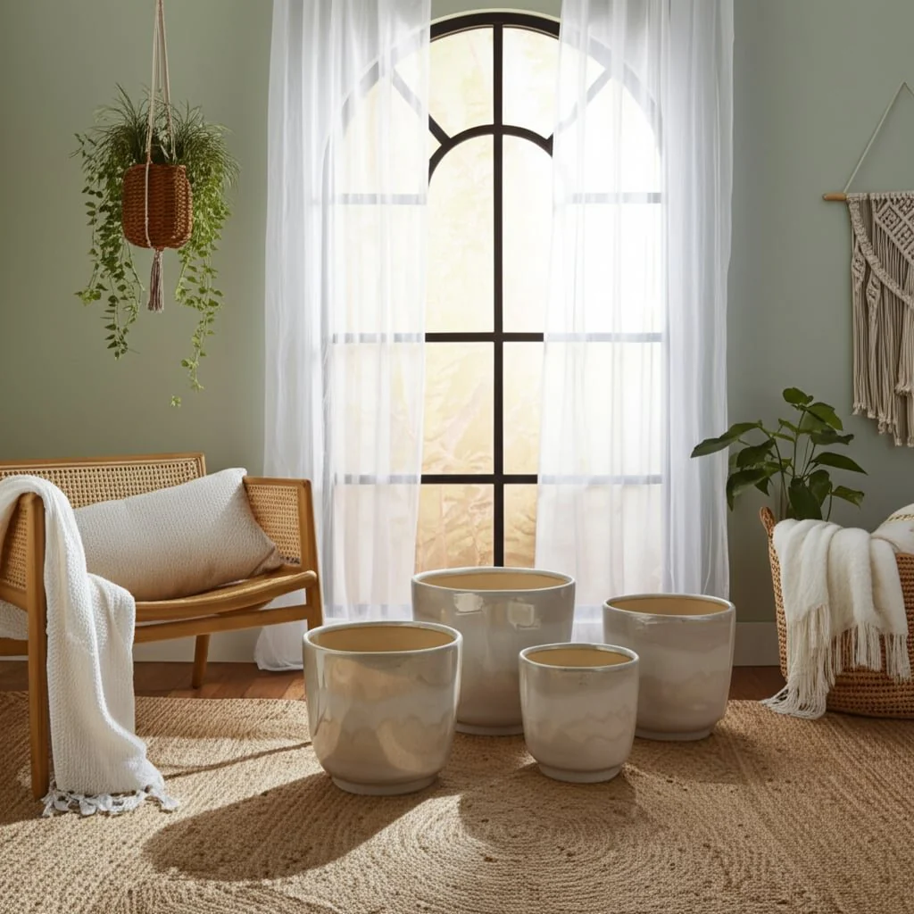 S/4 6/8/10/12" Reactive Luster Planters, Ivory - Image 9