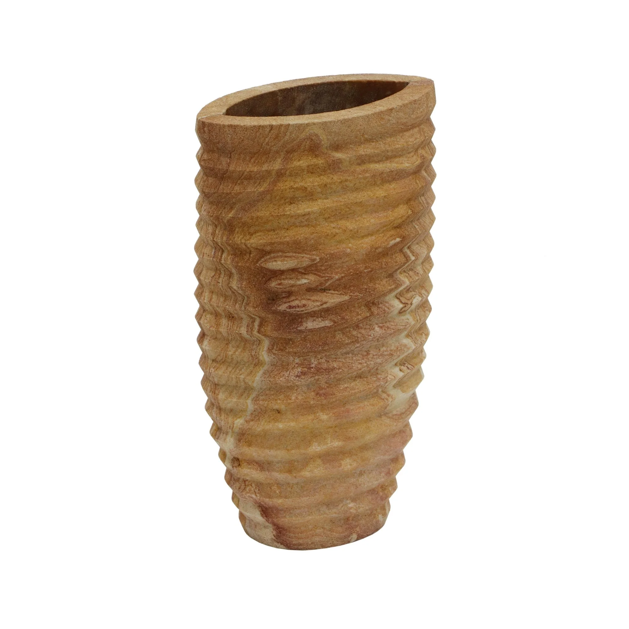 Saava Ribbed Stone Vase in Sandstone - Image 3