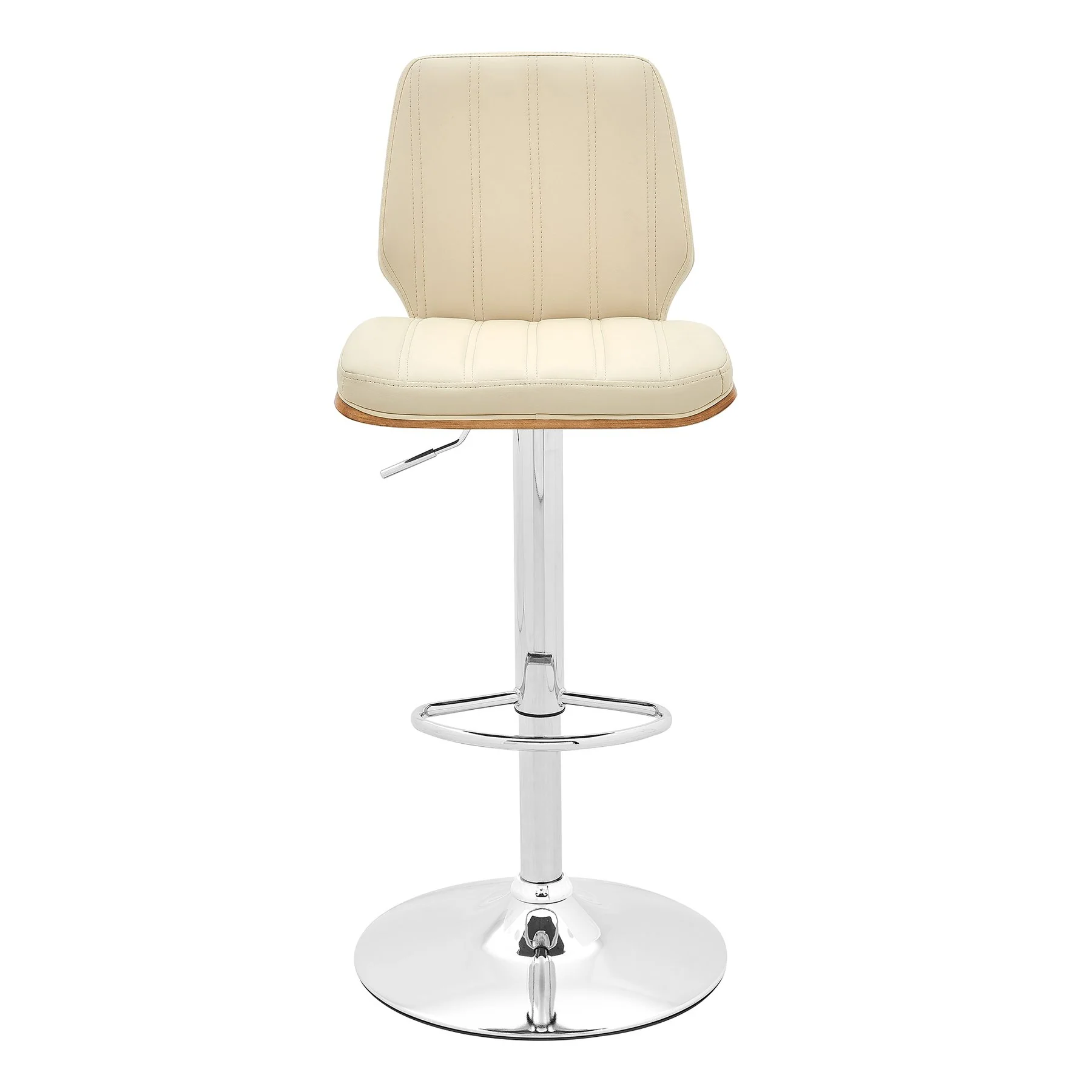Sabine Adjustable Swivel Cream Faux Leather with Walnut Back and Chrome Bar Stool - Image 2
