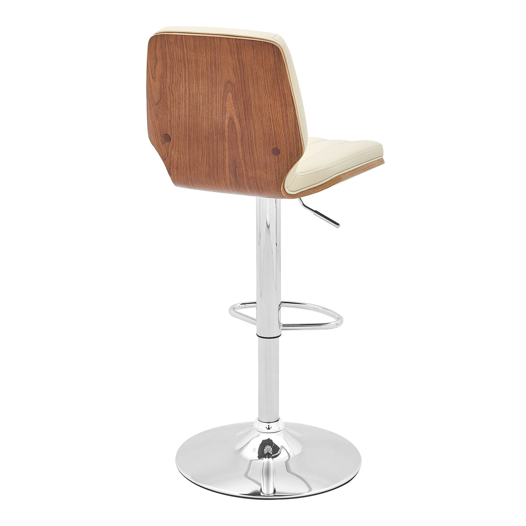 Sabine Adjustable Swivel Cream Faux Leather with Walnut Back and Chrome Bar Stool - Image 4