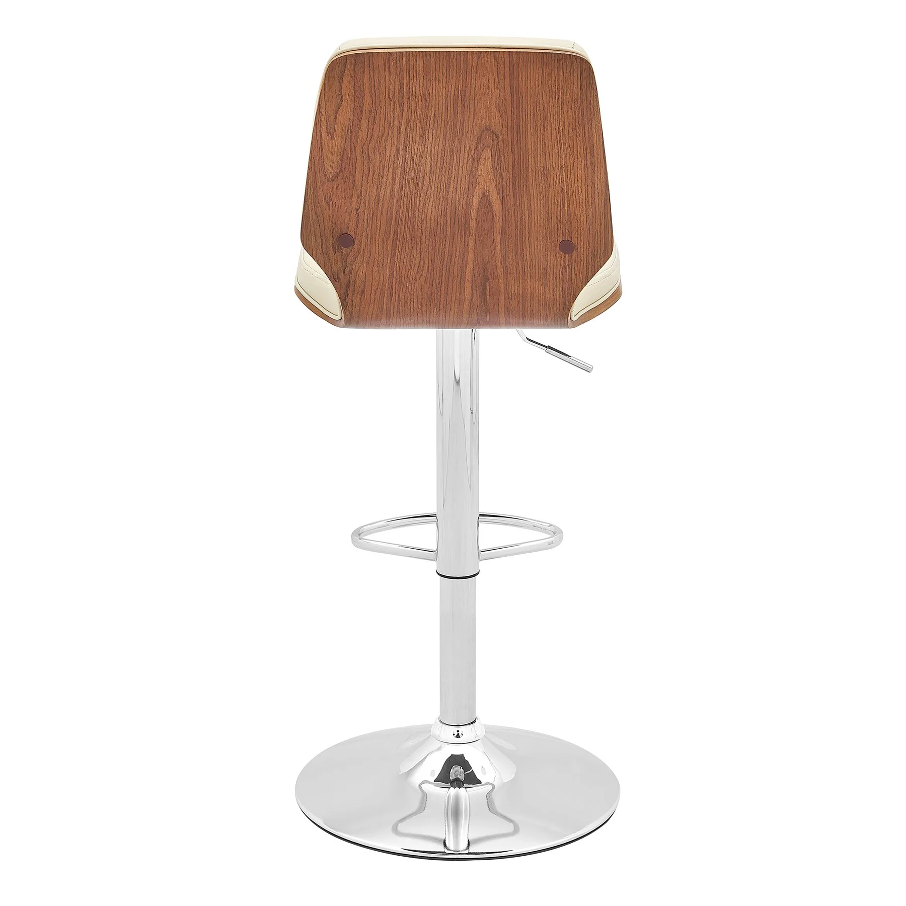 Sabine Adjustable Swivel Cream Faux Leather with Walnut Back and Chrome Bar Stool - Image 5