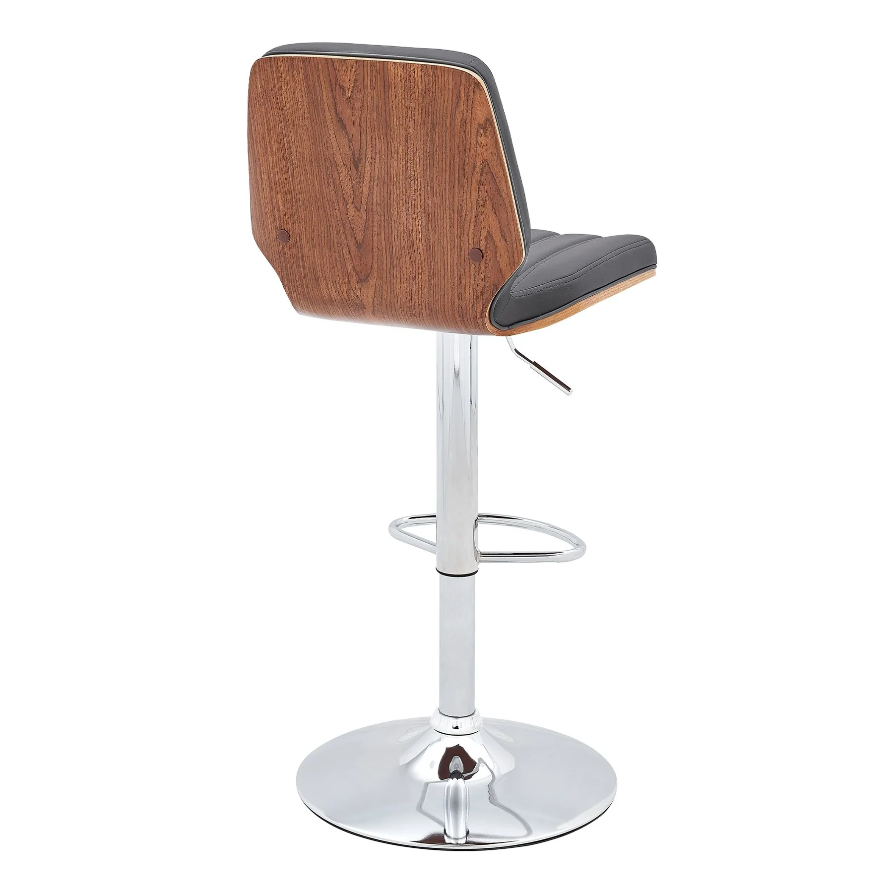 Sabine Adjustable Swivel Gray Faux Leather with Walnut Back and Chrome Bar Stool - Image 4