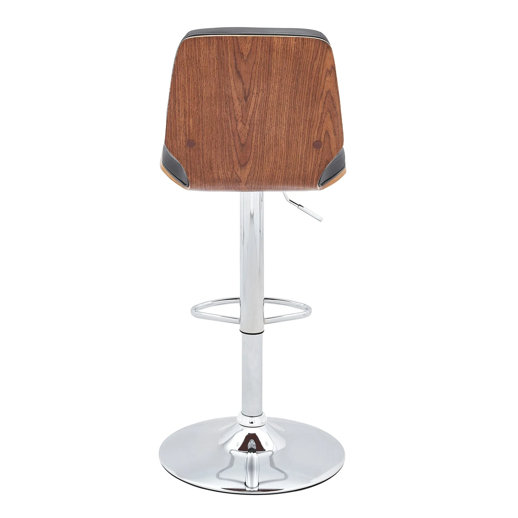Sabine Adjustable Swivel Gray Faux Leather with Walnut Back and Chrome Bar Stool - Image 5