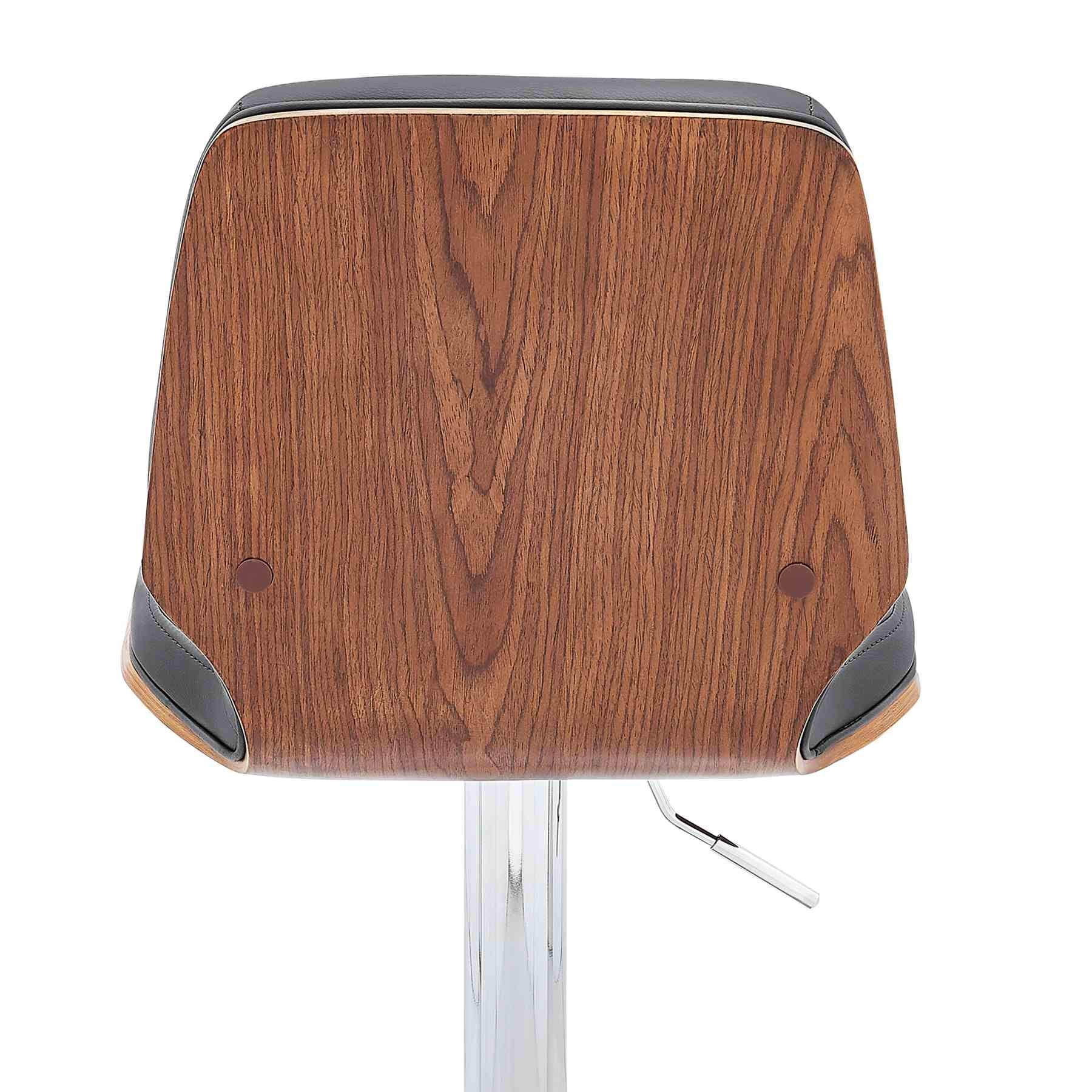 Sabine Adjustable Swivel Gray Faux Leather with Walnut Back and Chrome Bar Stool - Image 7