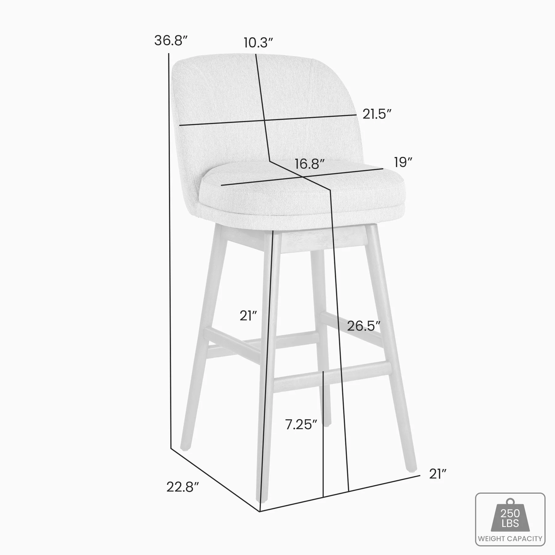 Sadie Brown Solid Wood Upholstered 26" Counter Height Swivel Barstool with Taupe Fabric Seat - Image 7