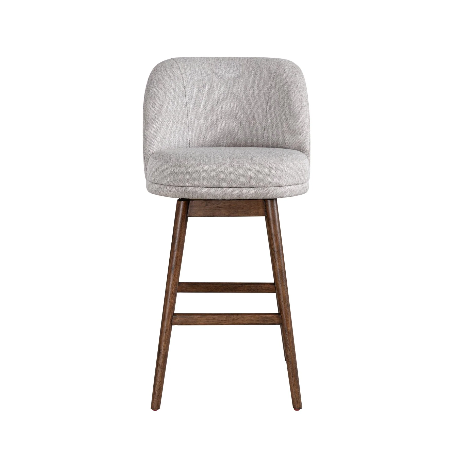 Sadie Brown Solid Wood Upholstered 30" Bar Height Swivel Barstool with Taupe Fabric Seat - Image 2