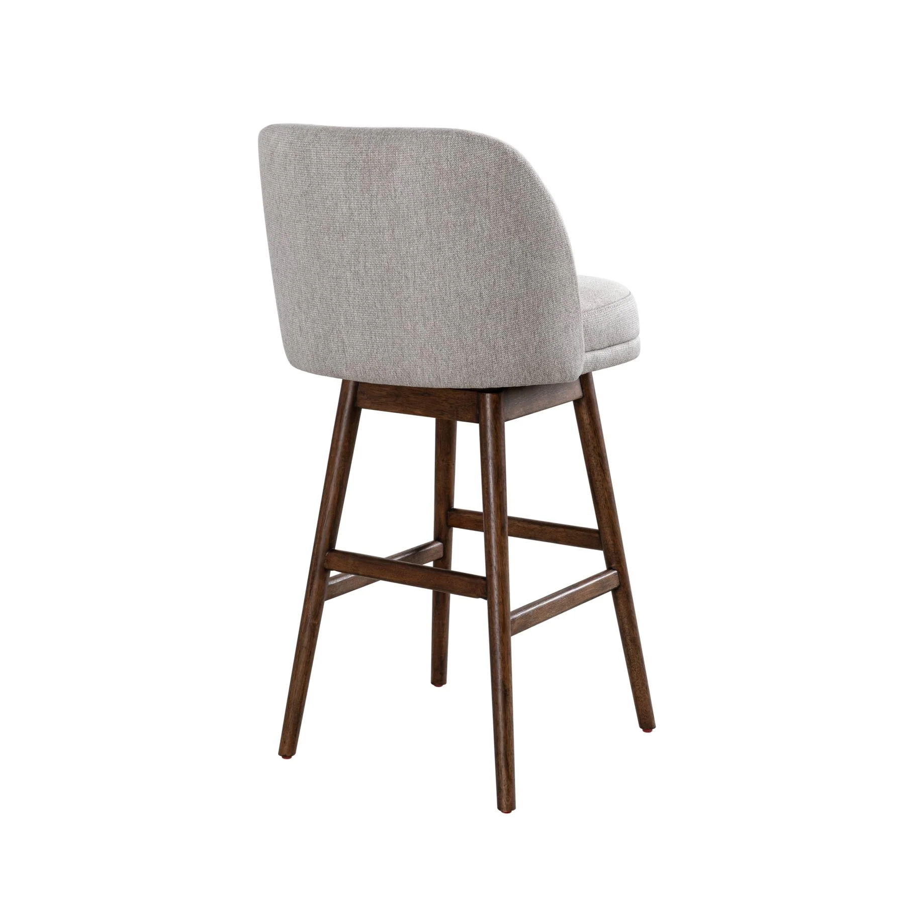 Sadie Brown Solid Wood Upholstered 30" Bar Height Swivel Barstool with Taupe Fabric Seat - Image 4