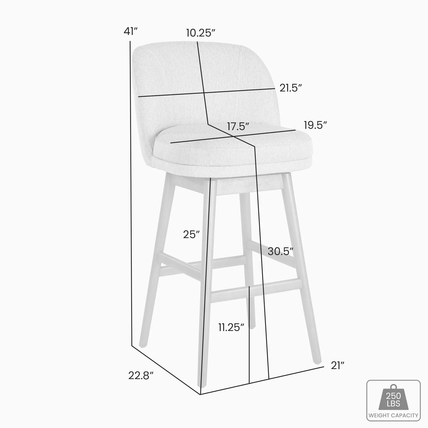 Sadie Brown Solid Wood Upholstered 30" Bar Height Swivel Barstool with Taupe Fabric Seat - Image 7