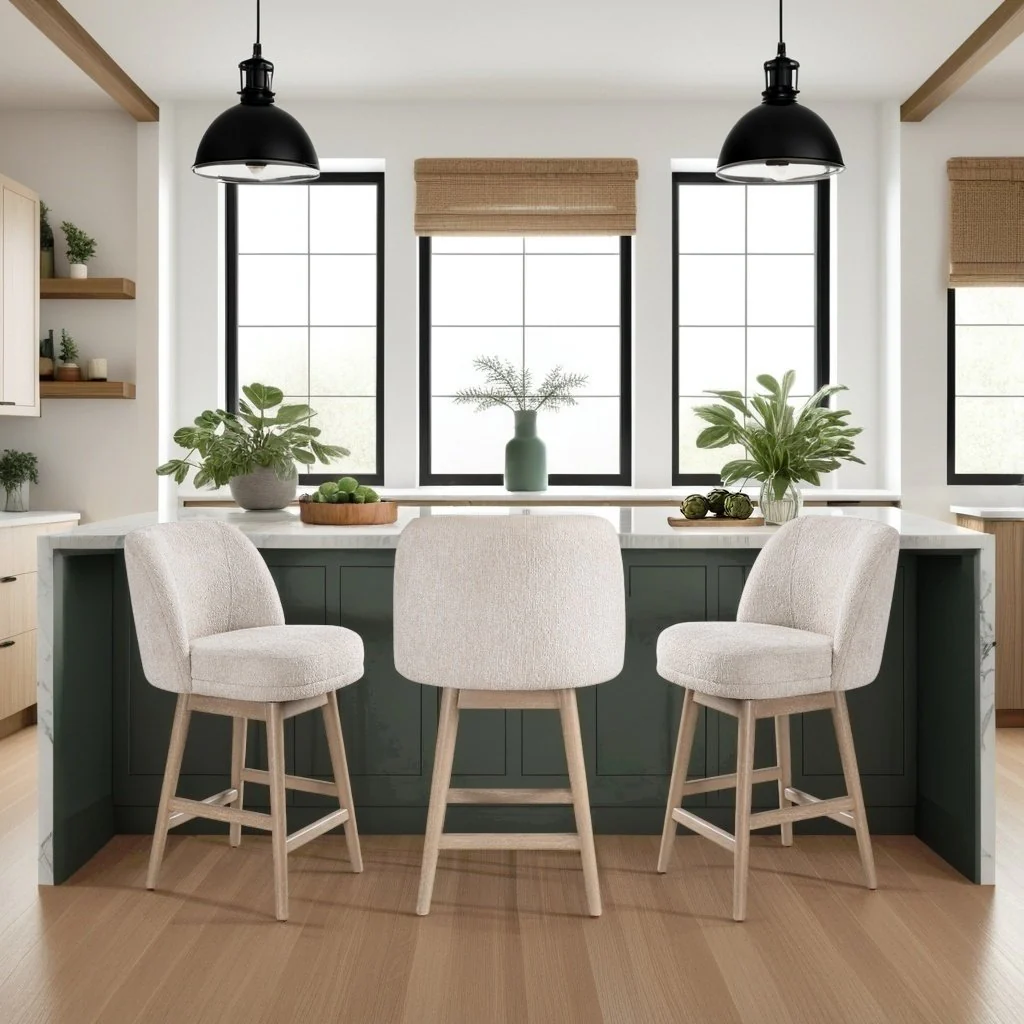 Sadie Solid Wood Upholstered 26" Counter Height Swivel Barstool with Ancient Stone Fabric Seat - Image 7