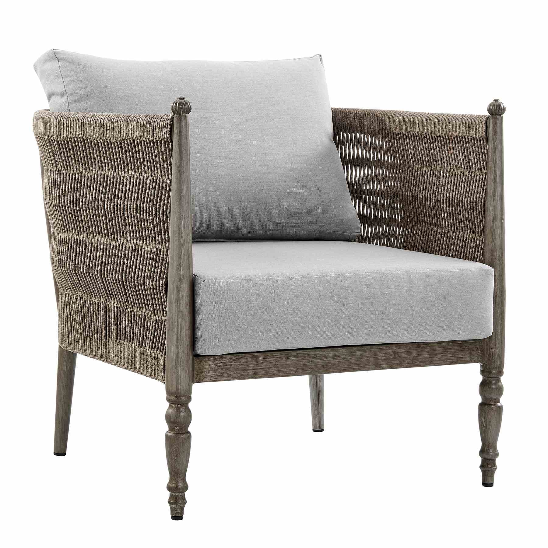 Safari 4 Piece Outdoor Aluminum and Rope Seating Set with Gray Cushions - Image 4
