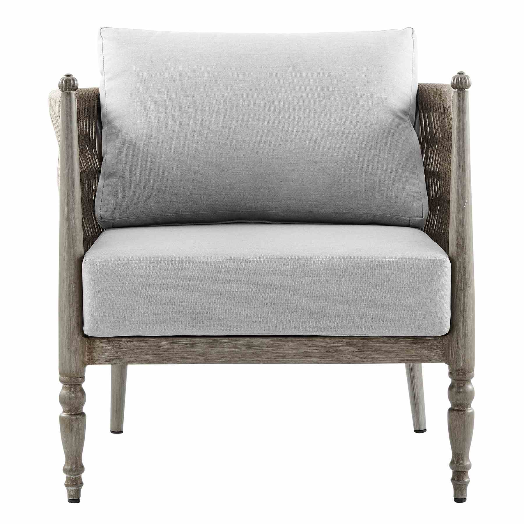 Safari 4 Piece Outdoor Aluminum and Rope Seating Set with Gray Cushions - Image 5
