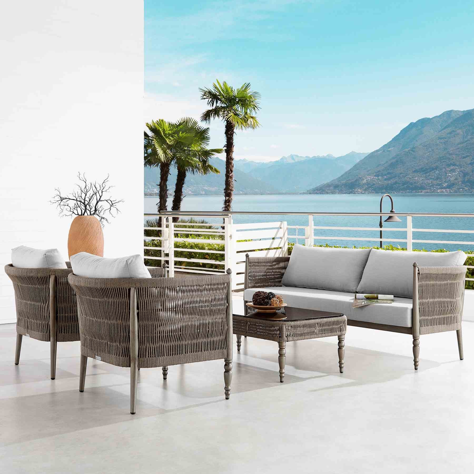 Safari 4 Piece Outdoor Aluminum and Rope Seating Set with Gray Cushions - Image 9