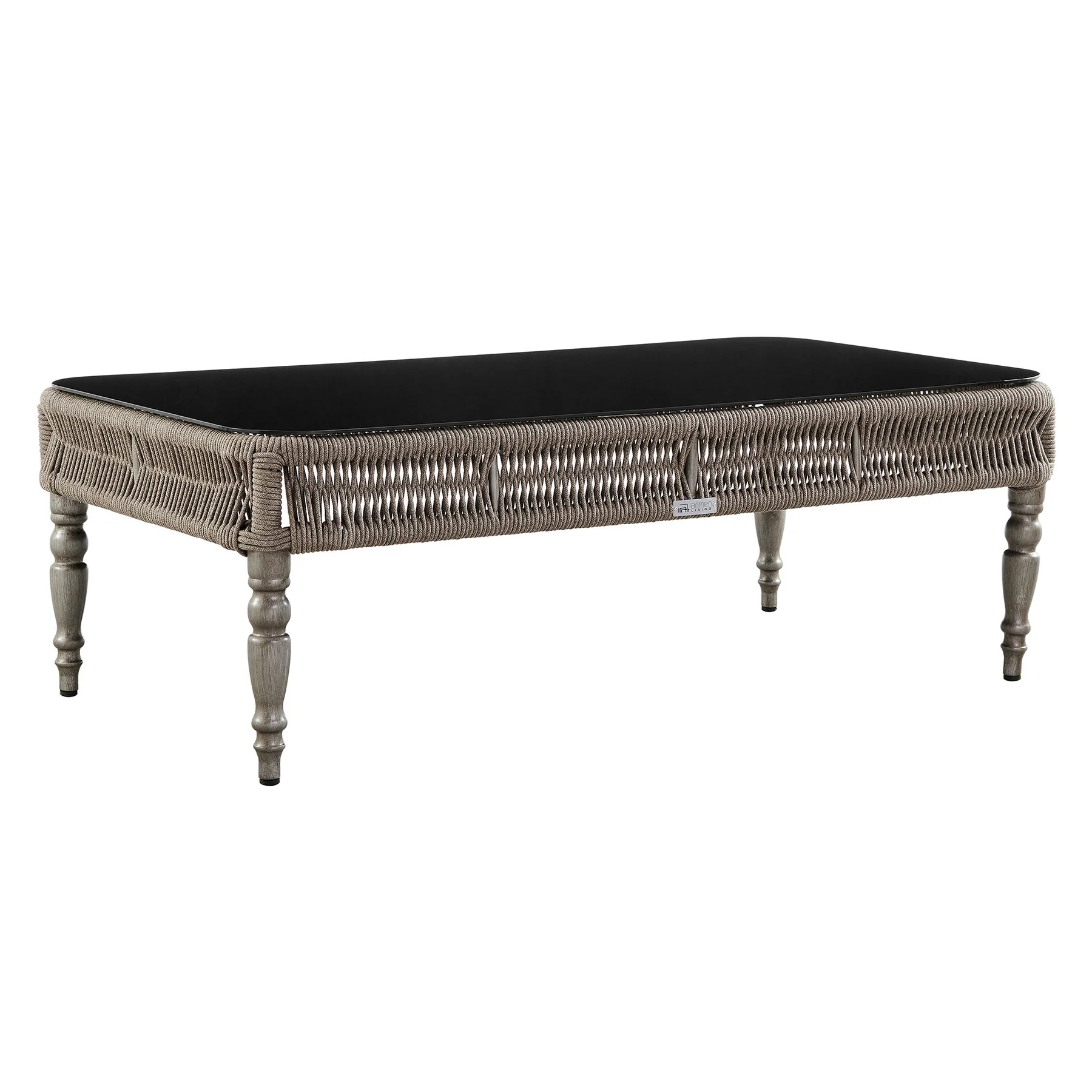 Safari Aluminum and Glass Outdoor Coffee Table in Brown with Rope Weaving - Image 2
