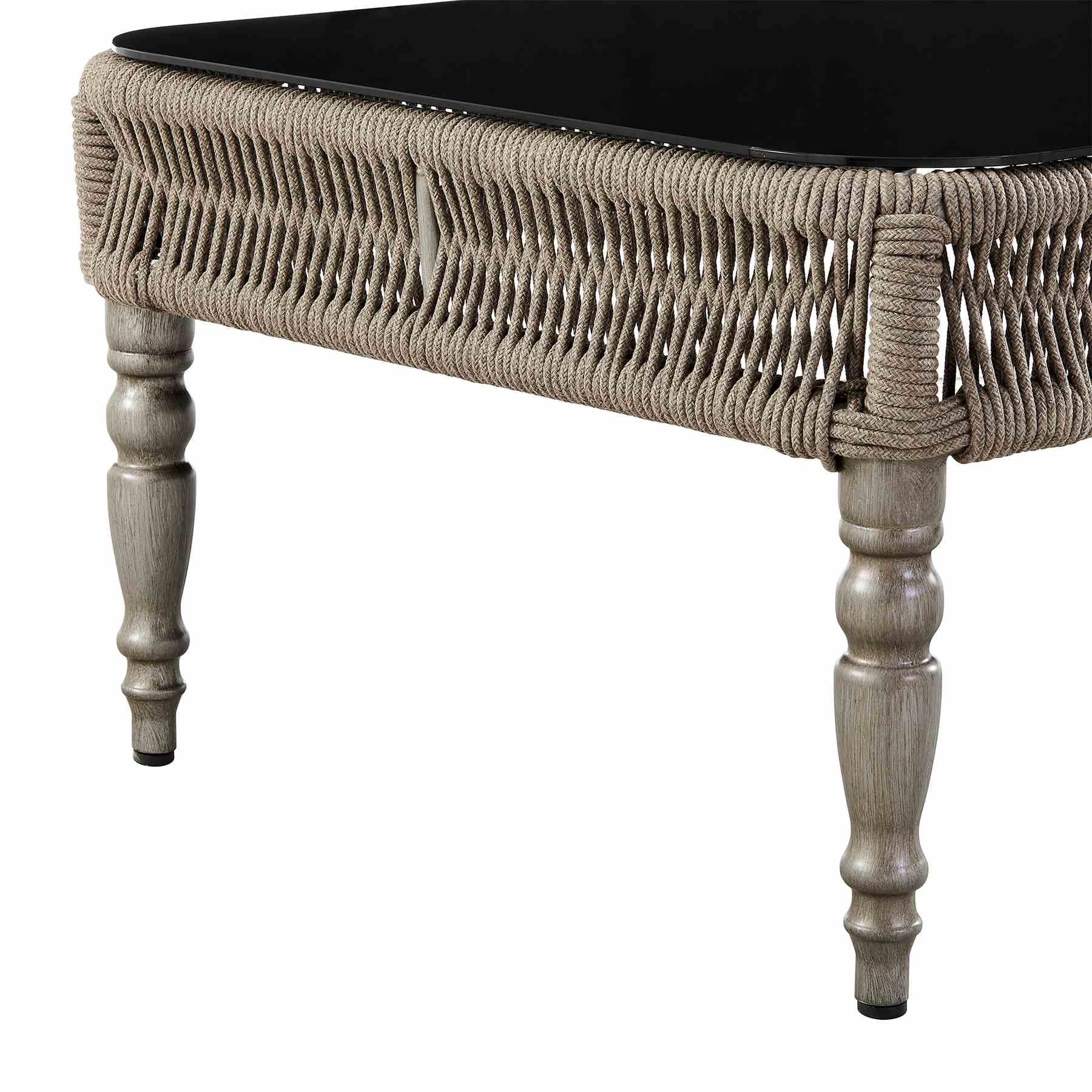 Safari Aluminum and Glass Outdoor Coffee Table in Brown with Rope Weaving - Image 3