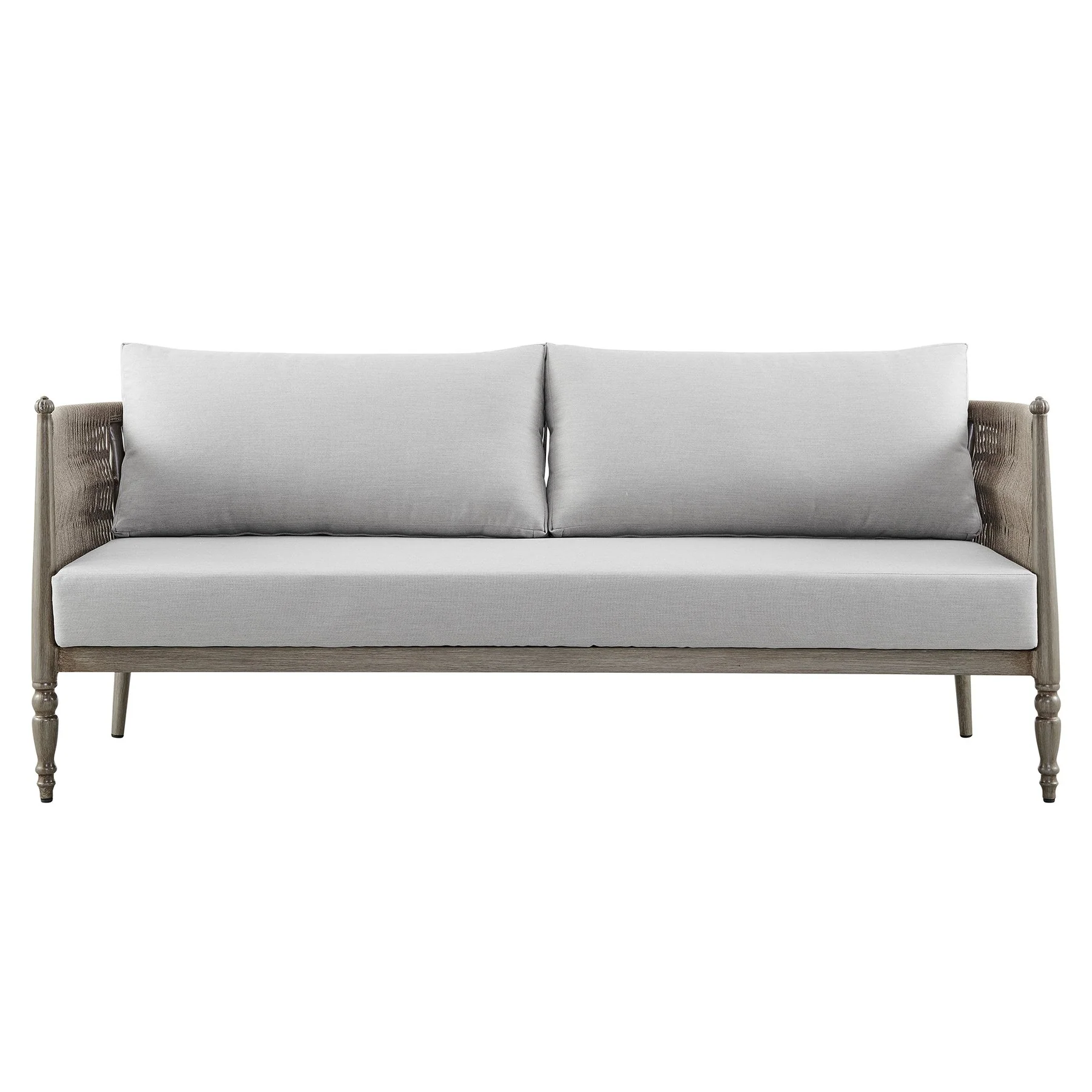 Safari Aluminum and Rope Outdoor Sofa in Brown with Gray Cushions - Image 2