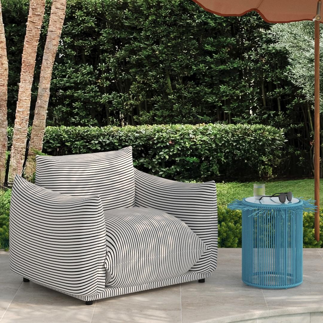 Saint Tropez Pearl and Black Striped Stuffed Outdoor Armchair - Image 2