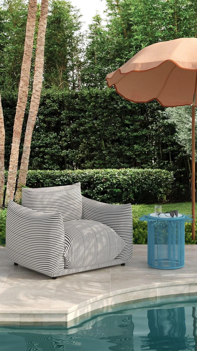 Saint Tropez Pearl and Black Striped Stuffed Outdoor Armchair - Image 7