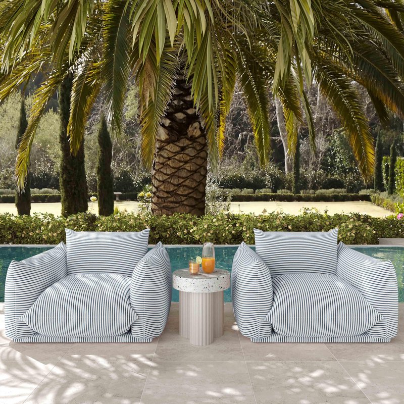Saint Tropez Pearl and Blue Striped Stuffed Outdoor Armchair - Image 2