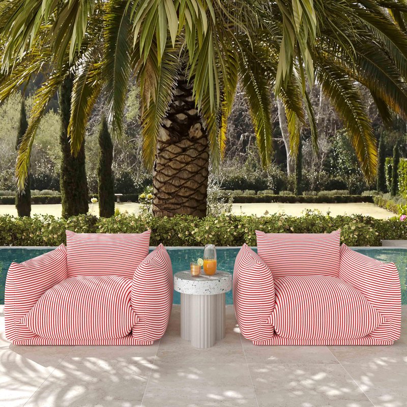 Saint Tropez Pearl and Red Striped Stuffed Outdoor Armchair - Image 2